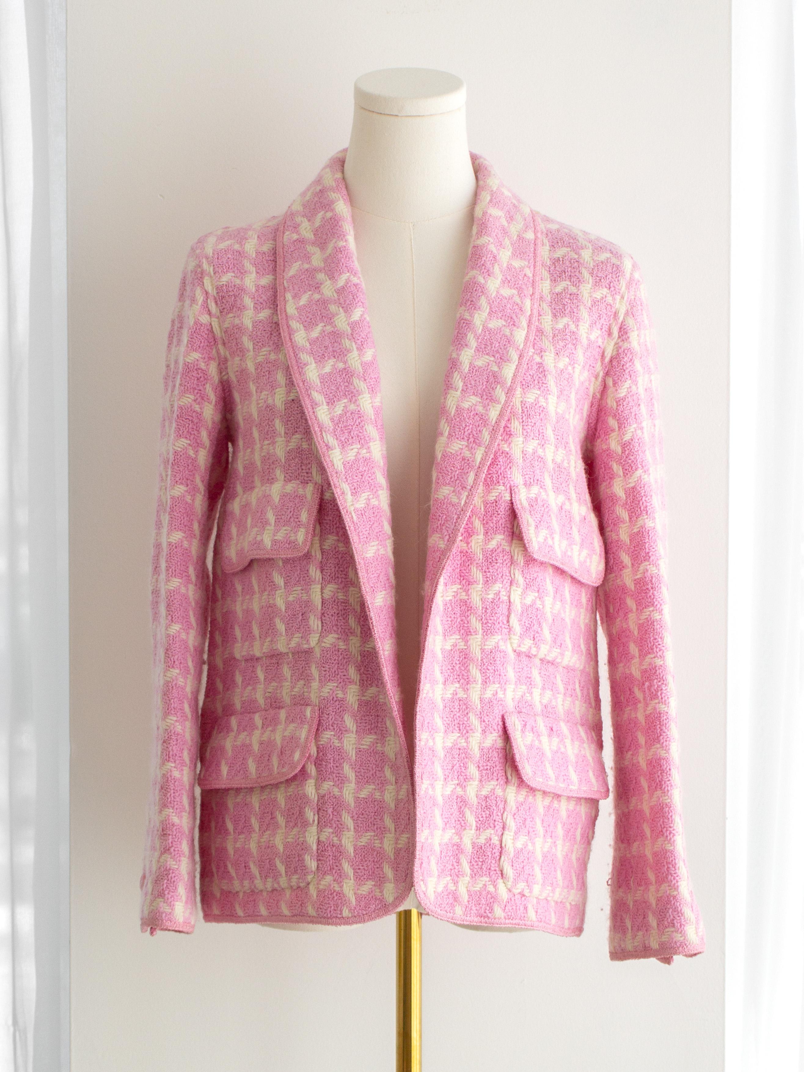 Seltene Chanel Vintage F/S 1996 Barbie Rosa Weiß karierte Tweed CC 96P Jacke im Zustand „Hervorragend“ im Angebot in Jersey City, NJ