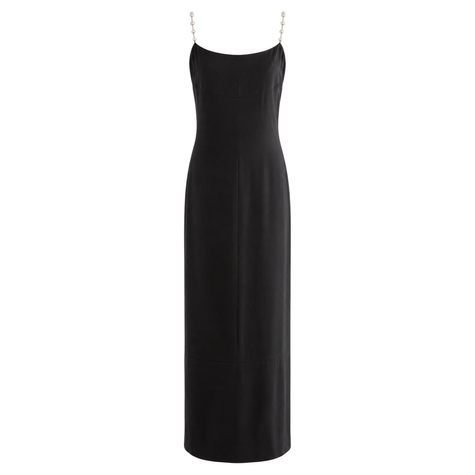 Chanel Vintage S/S 1998 Silver Crystal Chiclet Straps Black 98p Gown Dress