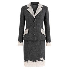 Christian Dior by John Galliano F/W1998 Grey Tweed Calais Lace Jacket Skirt Suit