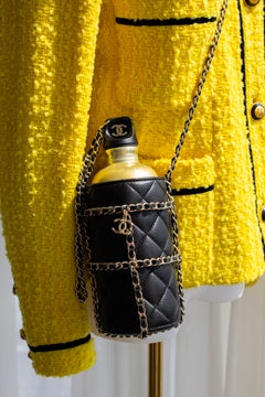 Chanel Cruise 2020 CC To Drink Black Gold Leather Water Bottle Holder