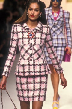 Chanel Vintage S/S 1995 Pink Multicolor Plaid Barbie 95P Tweed Jacket