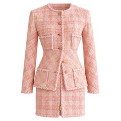 Costume Chanel Vintage printemps-été 1995 « Barbie 95P » en tweed rose à paillettes
