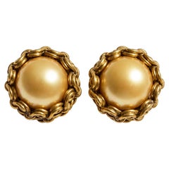 Chanel Vintage 1960s Coco Gabrielle Era Gold Faux Pearl Clip-On Earrings