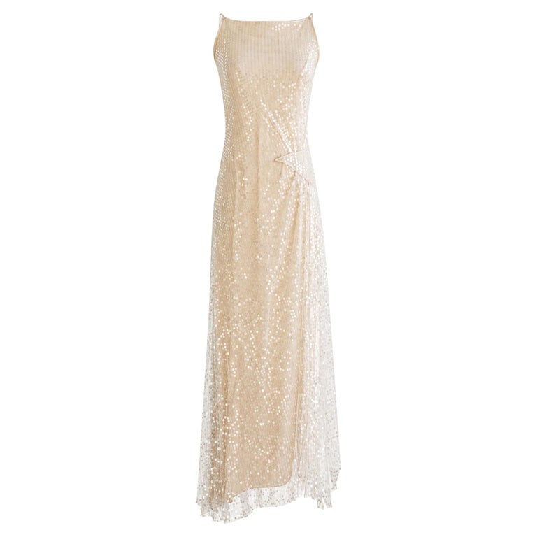 Chanel, Karl Lagerfeld for Chanel Chanel Cruise 2000 White Sequin Star Embellished Tulle Gown