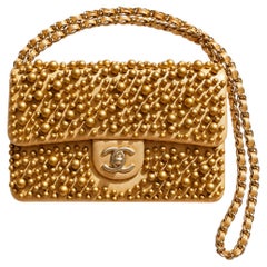 Chanel Cruise 2015 Dubai Gold Pearl-Embellished Lambskin Mini Flap Bag