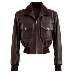 Chanel Spring/Summer 1992 Brown Lambskin Leather Bomber Jacket