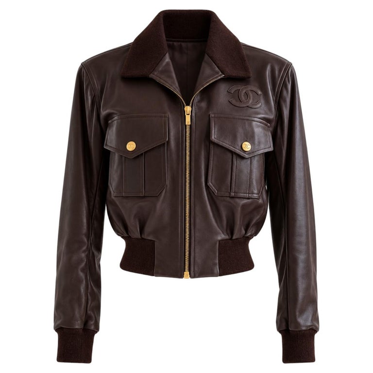 Chanel, Karl Lagerfeld for Chanel Chanel Spring/Summer 1992 Brown Lambskin Leather Bomber Jacket