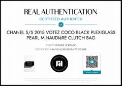 Chanel S/S 2015 Votez Coco Black Plexiglass Pearl Minaudière Clutch Bag