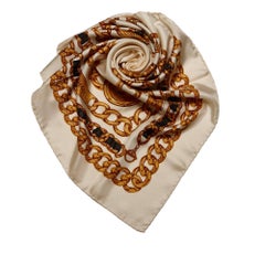 Chanel White Silk Chain Pattern Square Scarf