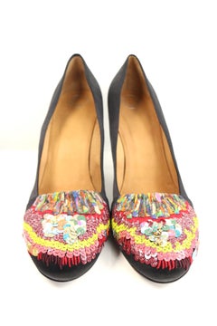 Dries Van Noten Black Silk with colours sequins Pumps