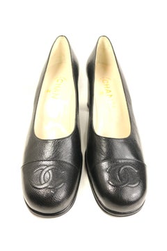Classic Chanel Black Caviar "CC" Square Toe Shoes