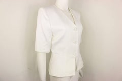 Yves Saint Laurent White Cotton Chevron Pattern Short Sleeves Blazer