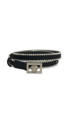 Gianni Versace Black Satin and Rhinestone with Medusa Buckle Belt
