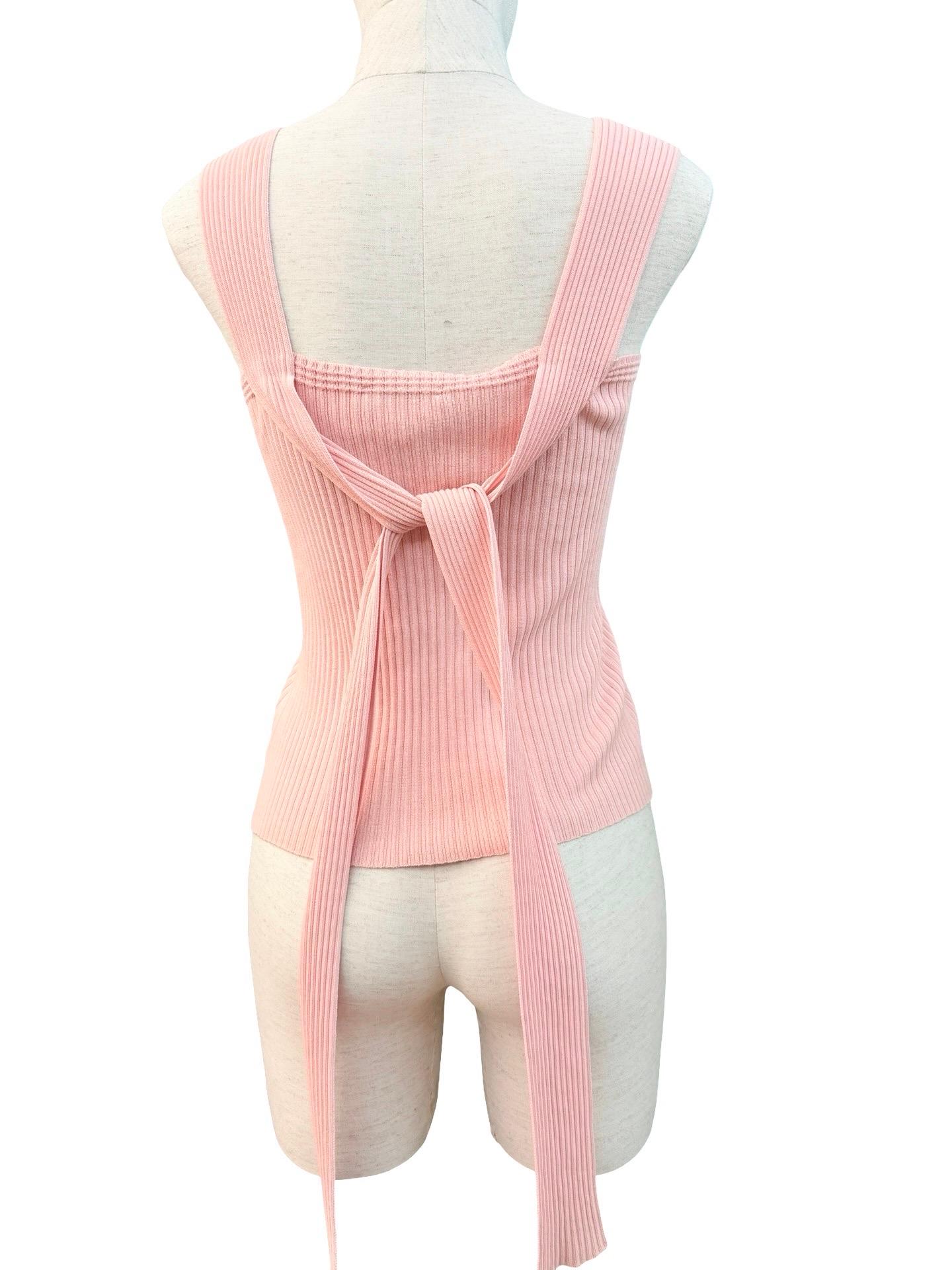 Beige Canotta in maglia rosa Chanel in vendita