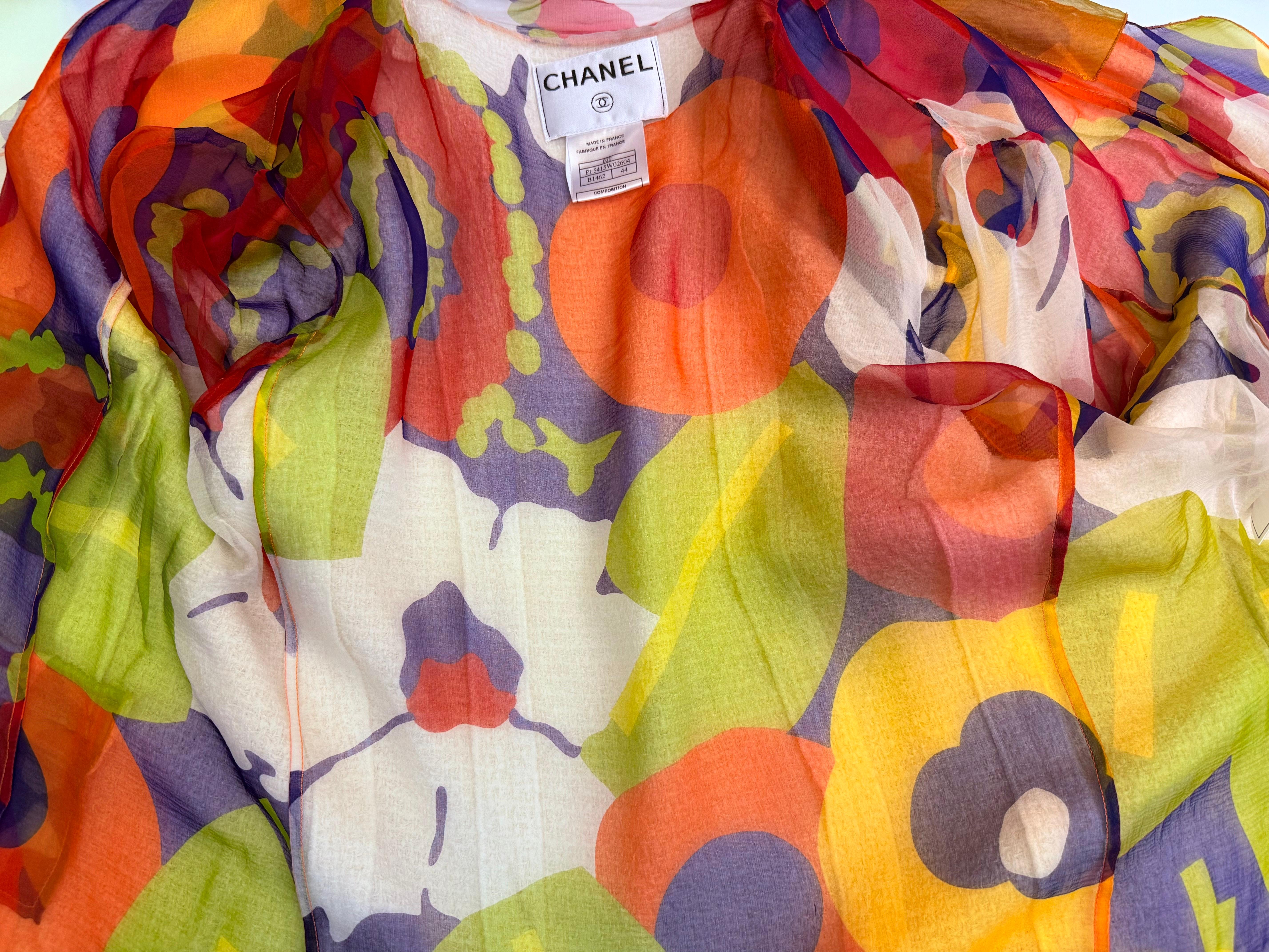 Chanel crema tweed  giacca in chiffon di seta con stampa floreale In condizioni ottime in vendita a Sheung Wan, HK