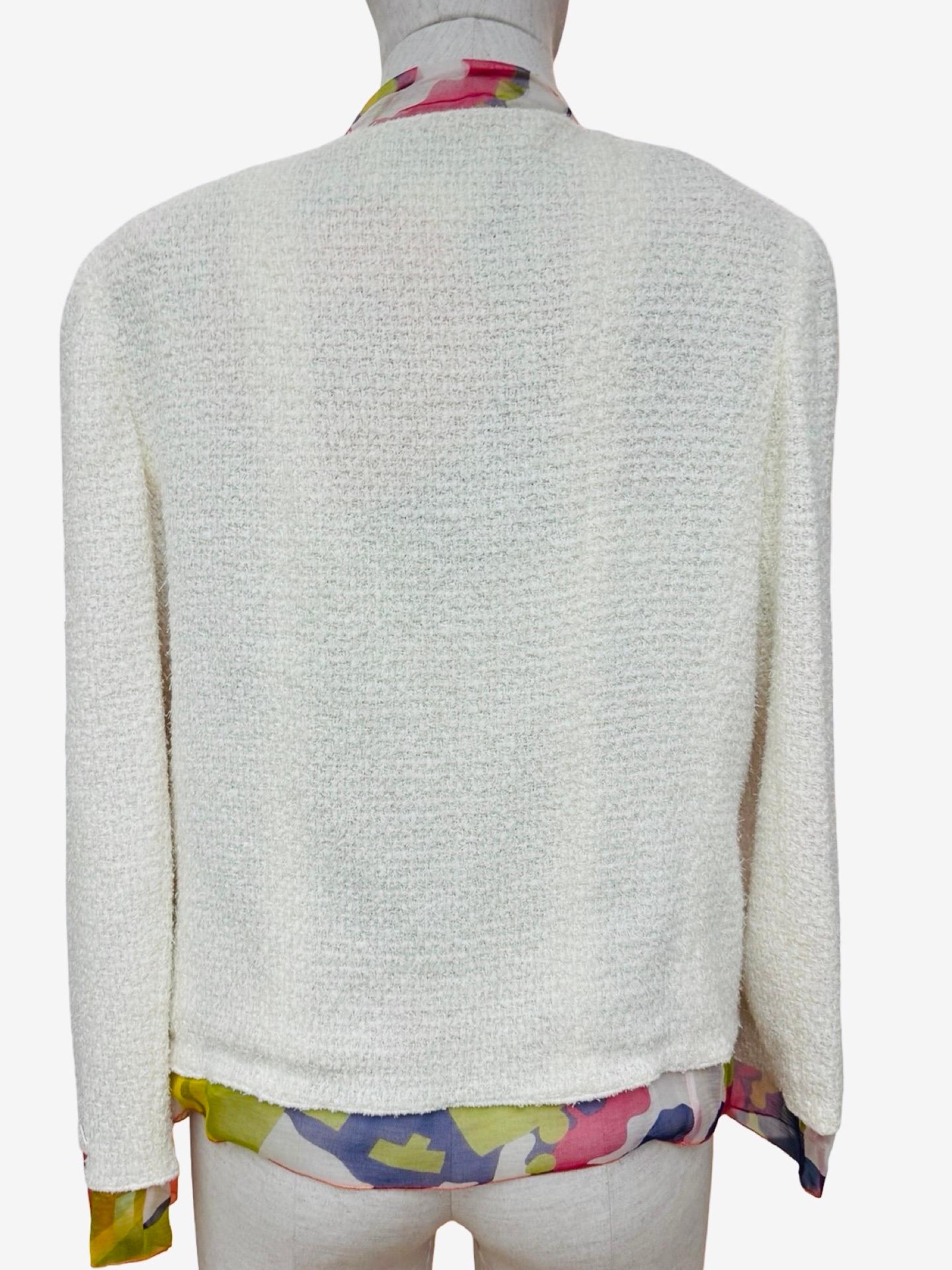Donna Chanel crema tweed  giacca in chiffon di seta con stampa floreale in vendita
