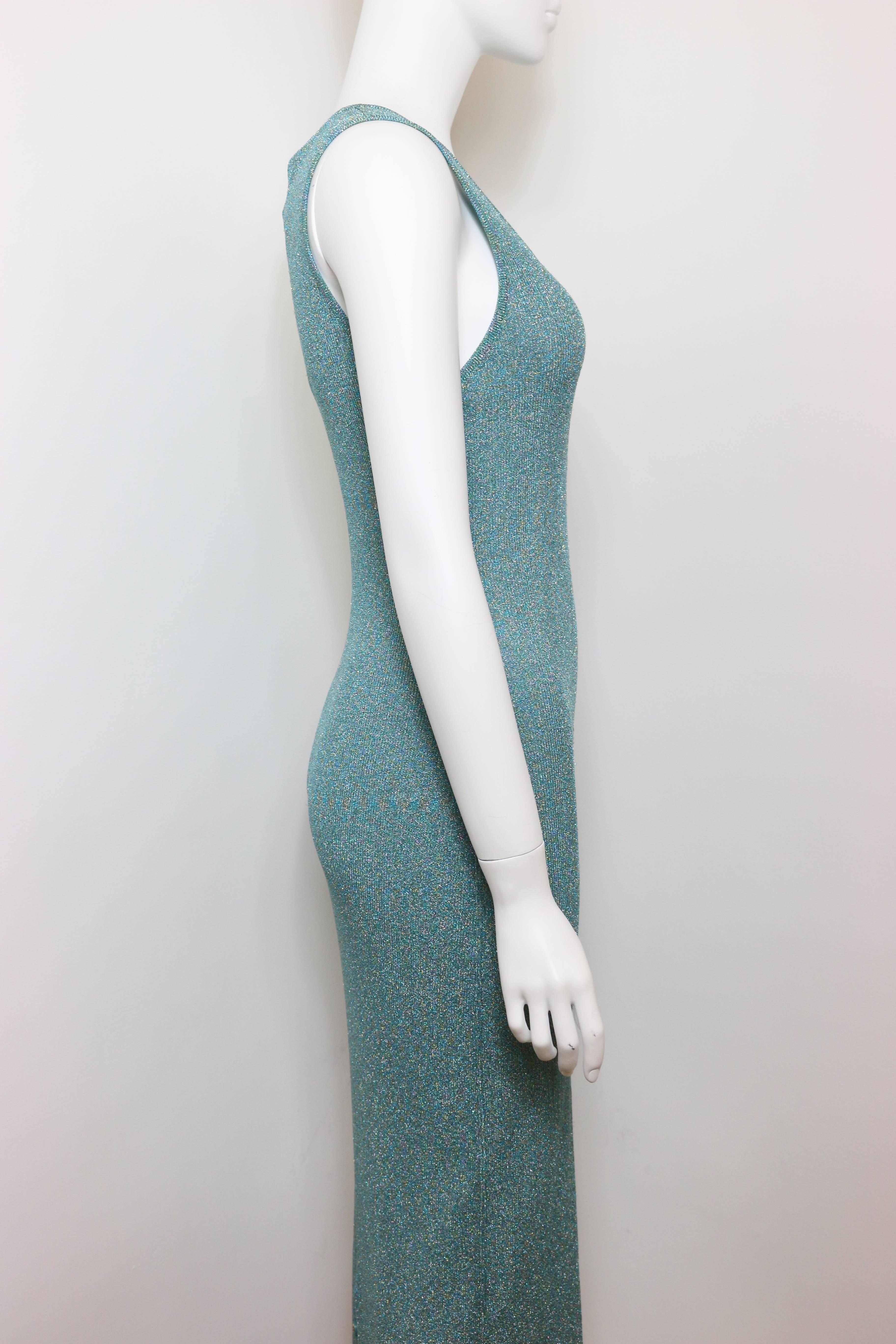 Chanel  Turquoise Metallic Sleeveless Maxi Dress  In New Condition In Sheung Wan, HK