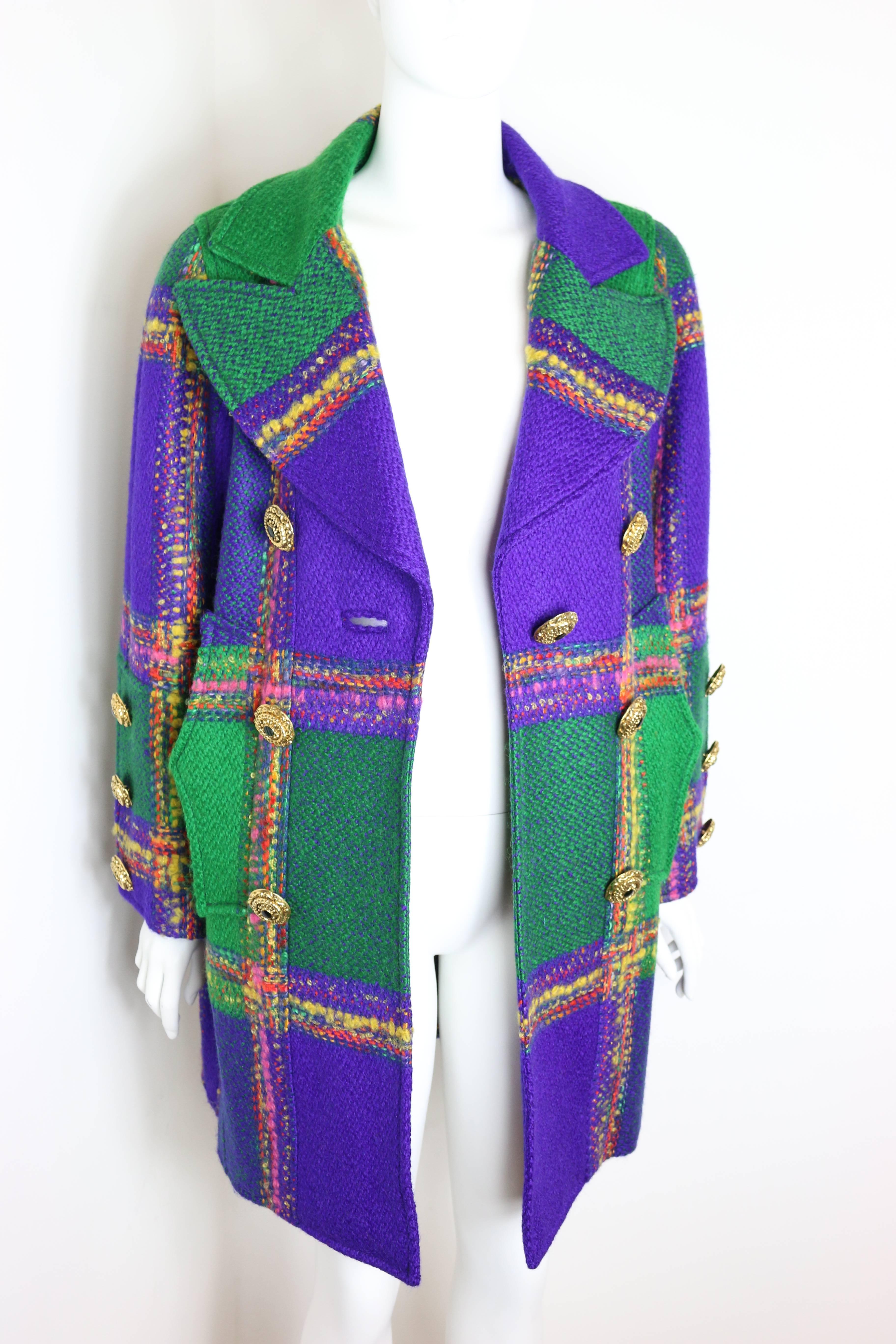 Purple Christian Lacroix  Multi-Coloured Double Breasted Tweed Coat