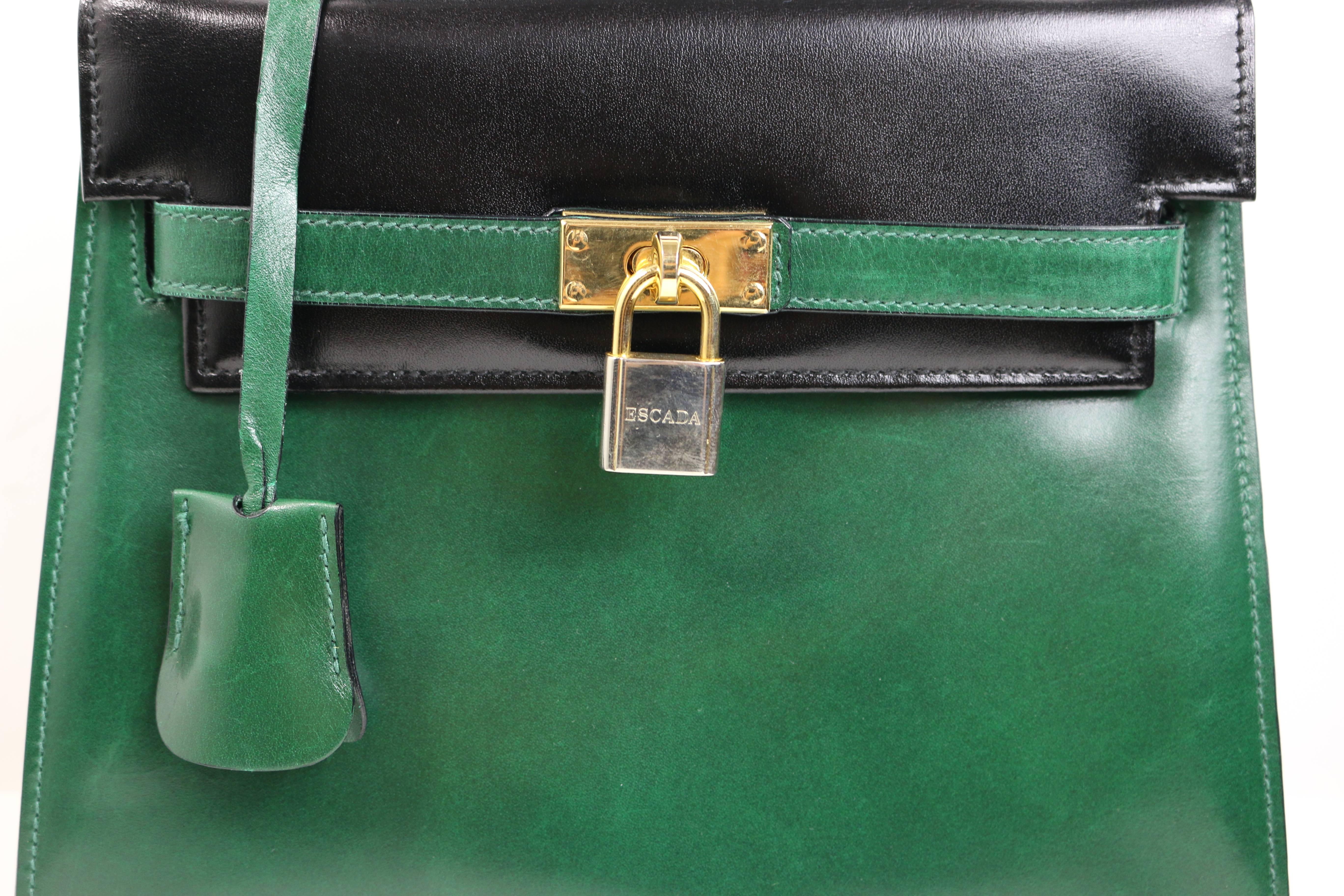 - This beautiful well made 80s Escada green/black colour blocked patent leather 