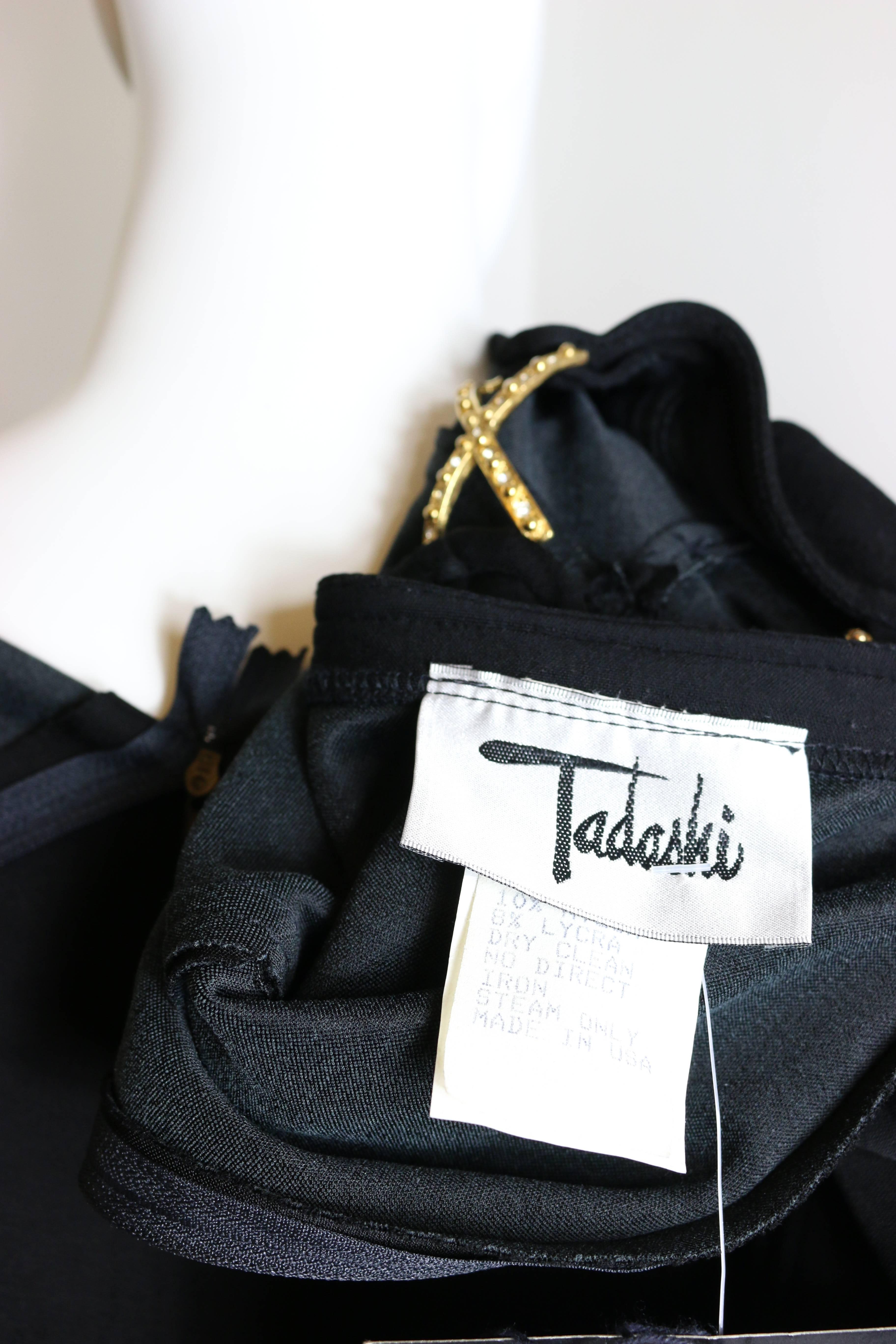 Sexy Vestido de Jersey Negro 80s Tadashi en venta 4
