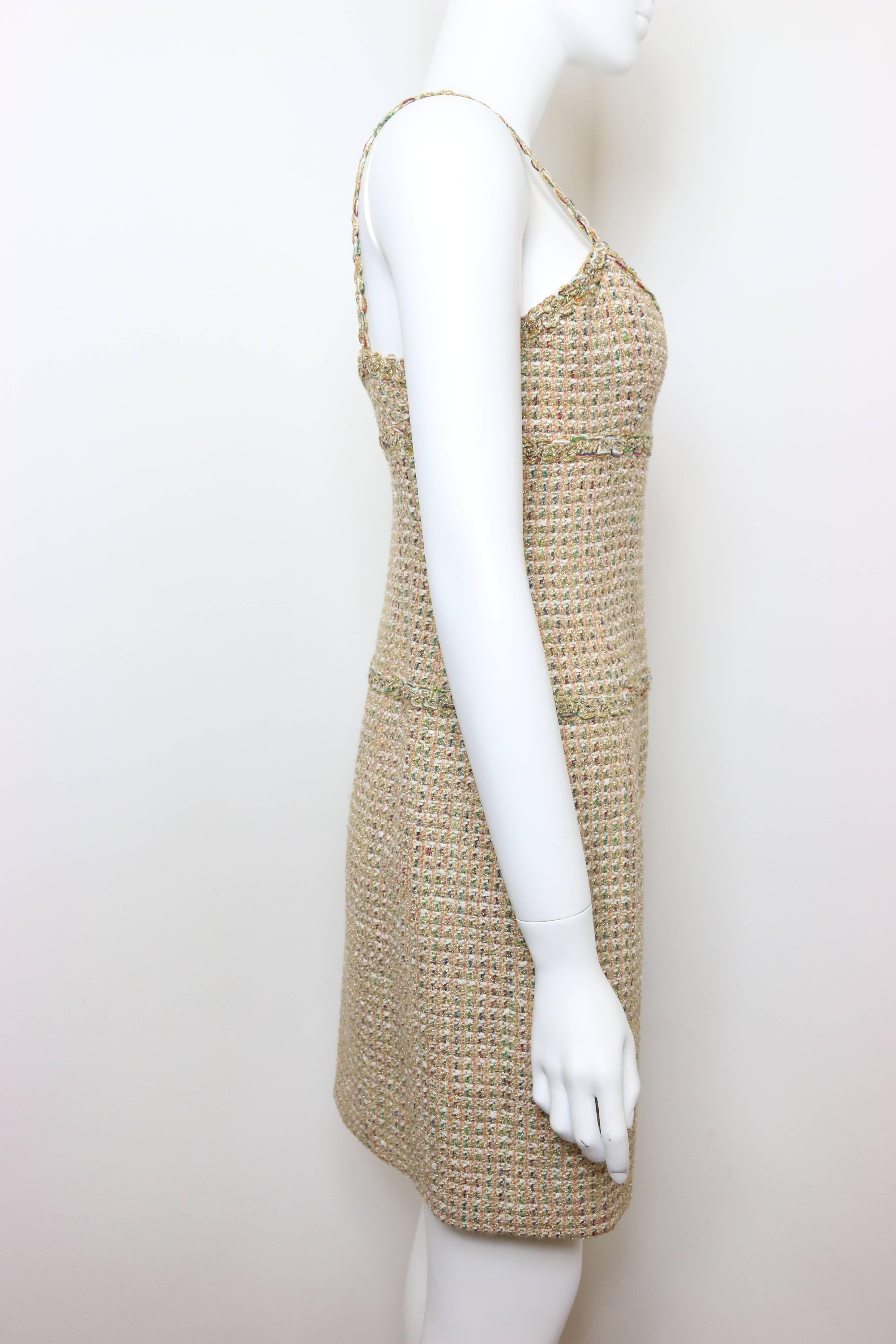 Women's Vintage 94 Chanel Gold Tweed Metallic Dress Suit For Sale
