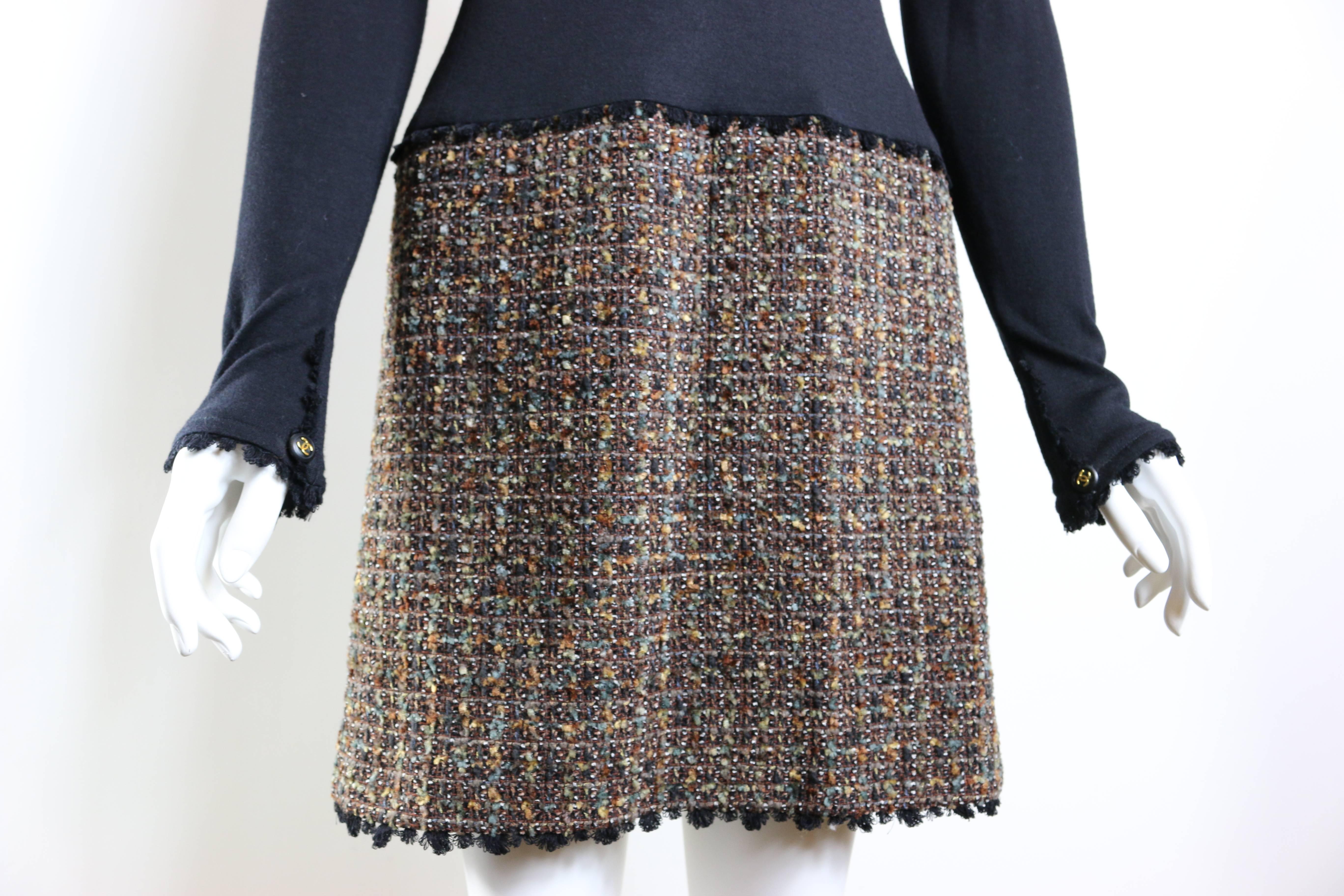 Gray Fall 1994 Chanel Brown Wool Tweed Long Coat and Dress 