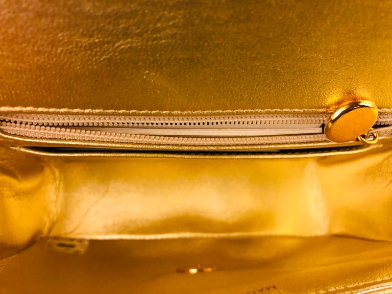 Women's Chanel Gold Metallic Lambskin Quilted Mini Flap Handbag   For Sale