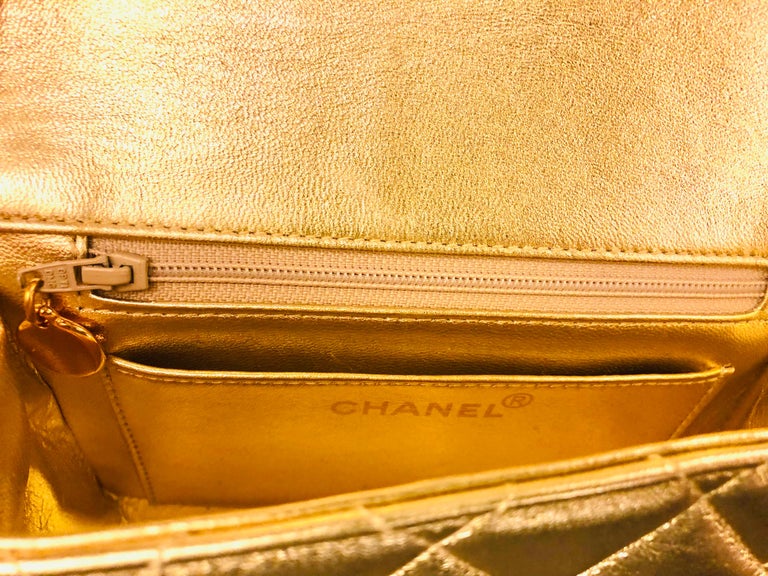 Chanel Gold Metallic Lambskin Quilted Mini Flap Handbag   For Sale 2