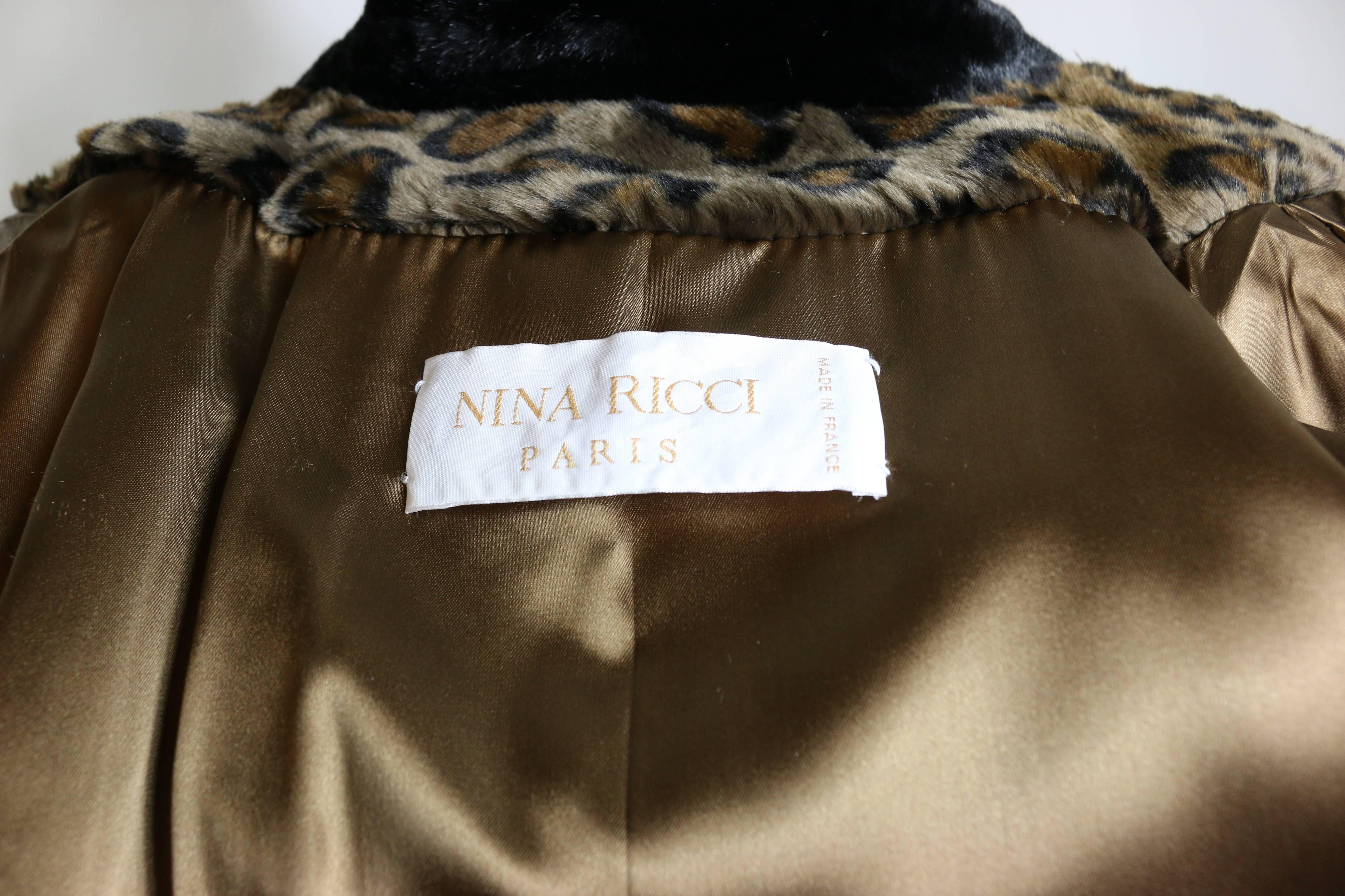 Black Vintage 90s Nina Ricci Animal Leopard-Print Faux Fur Coat