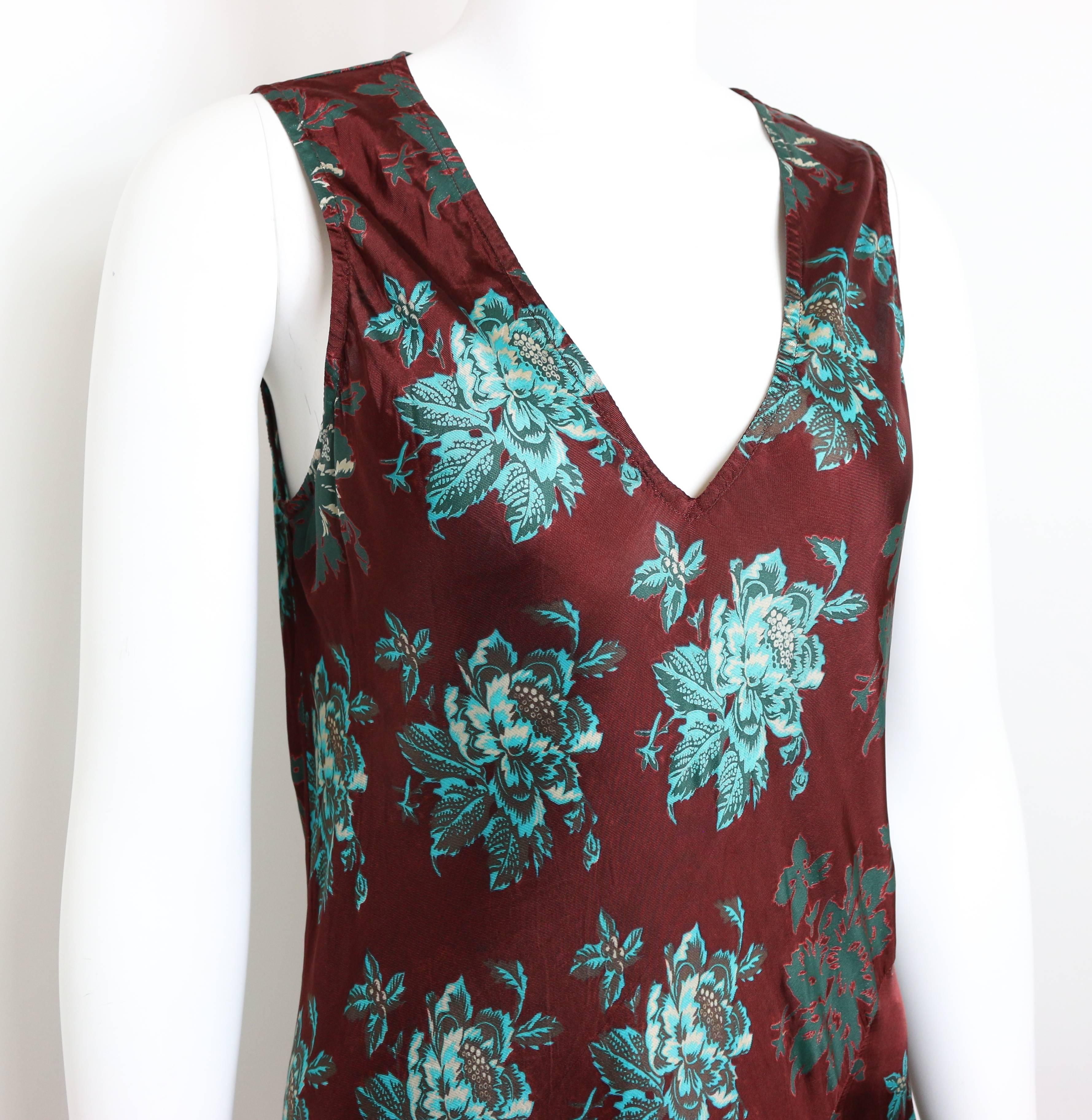 - Dries Van Noten v-neck burgundy turquoise/beige/teal floral-print shift maxi dress.

- 100% Rayon. 

- Size 40 France.

- Shoulder : 5 cm I Height: 124cm I Bust: 30cm I Waist : 66cm. 

