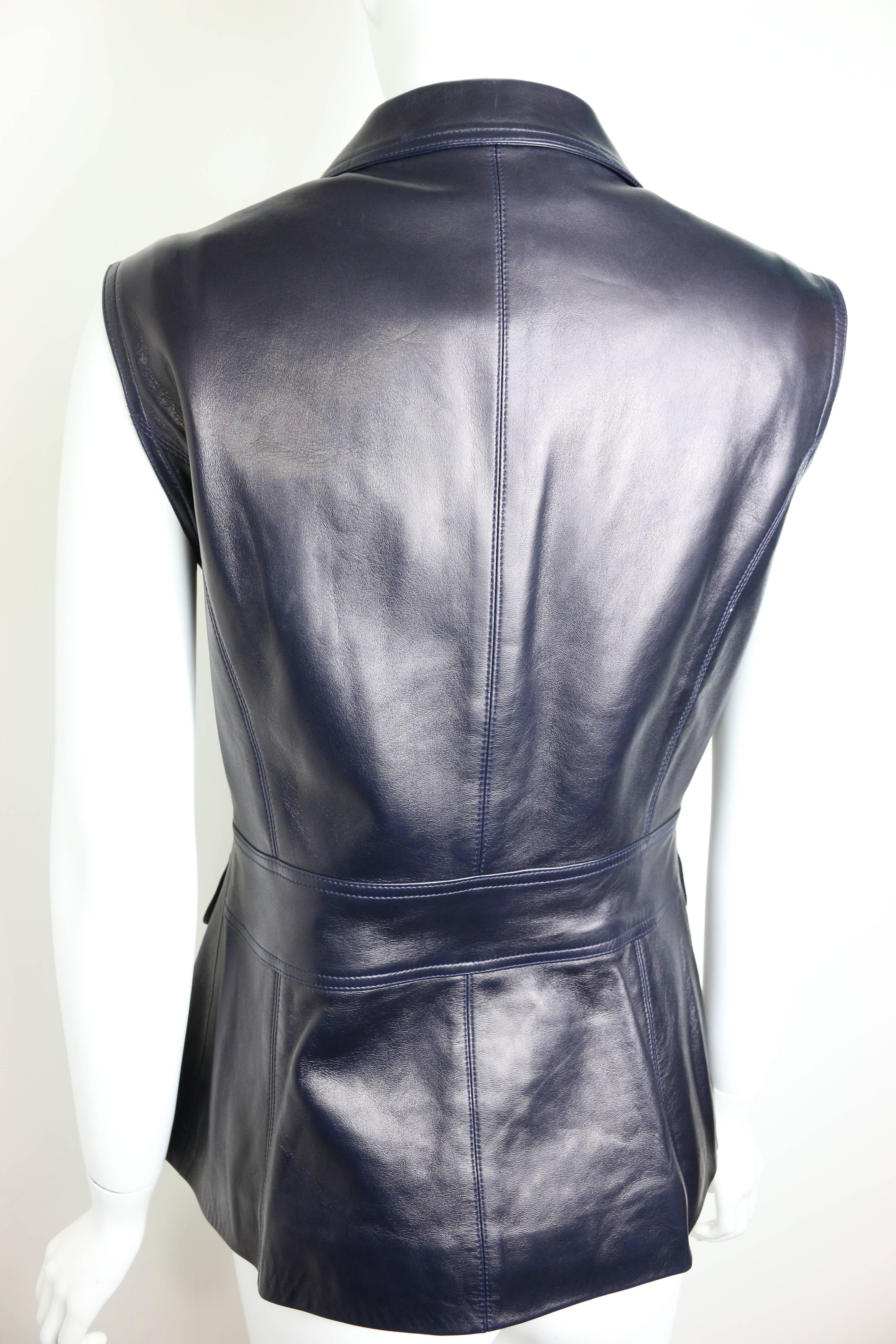 Black Chanel Navy Leather Vest