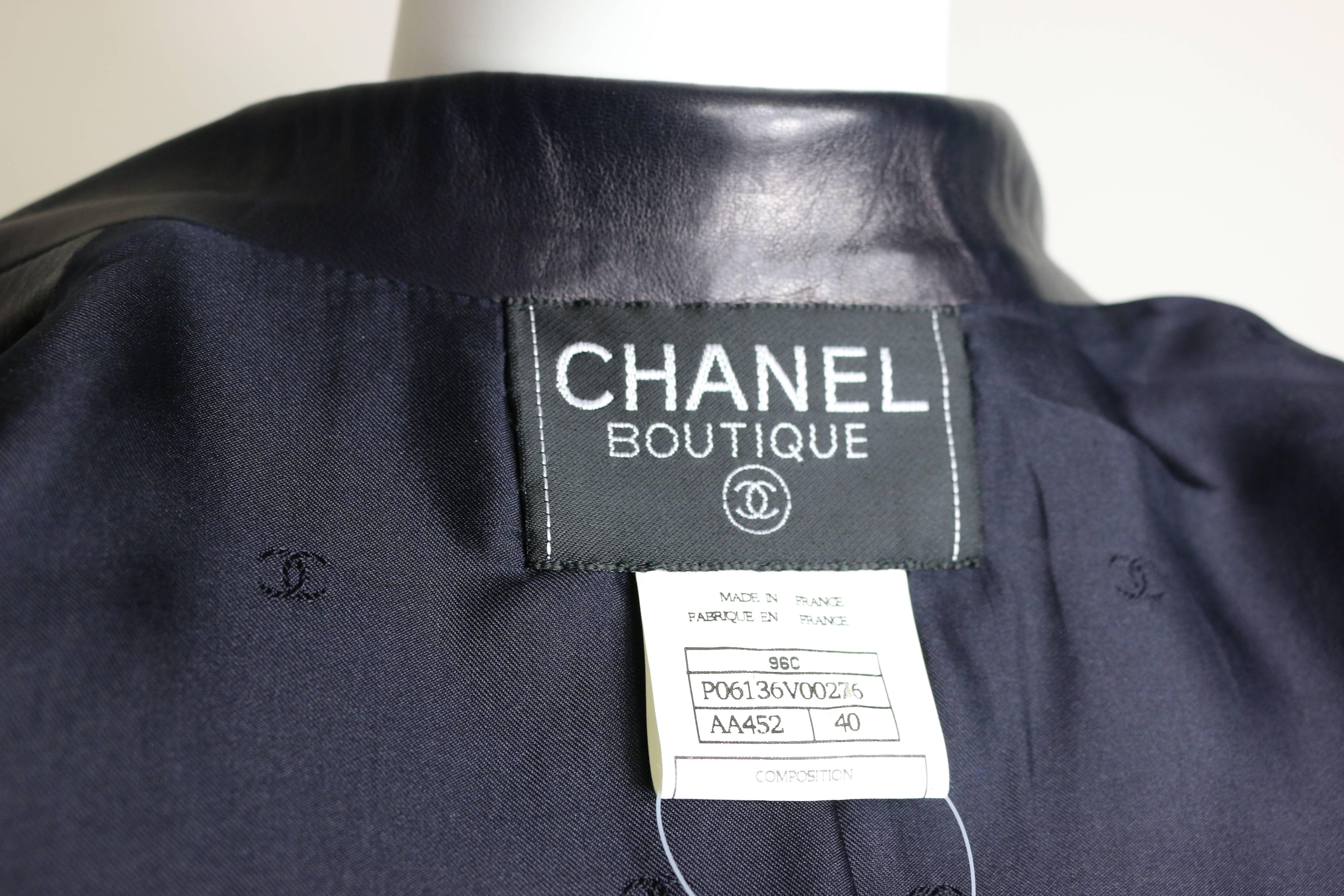 Chanel Navy Leather Vest In Excellent Condition In Sheung Wan, HK