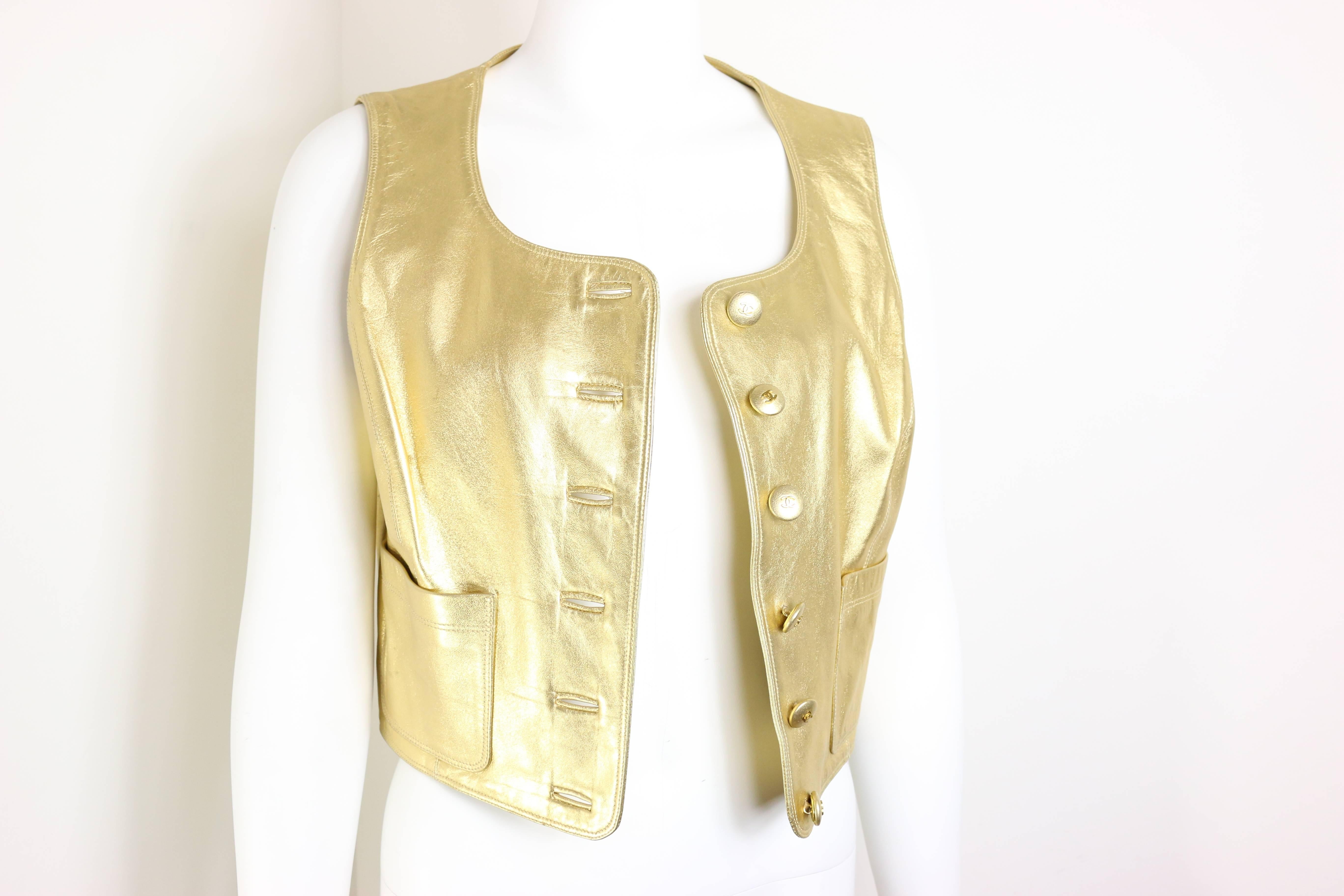 Chanel Goldfarbene Lederweste Damen