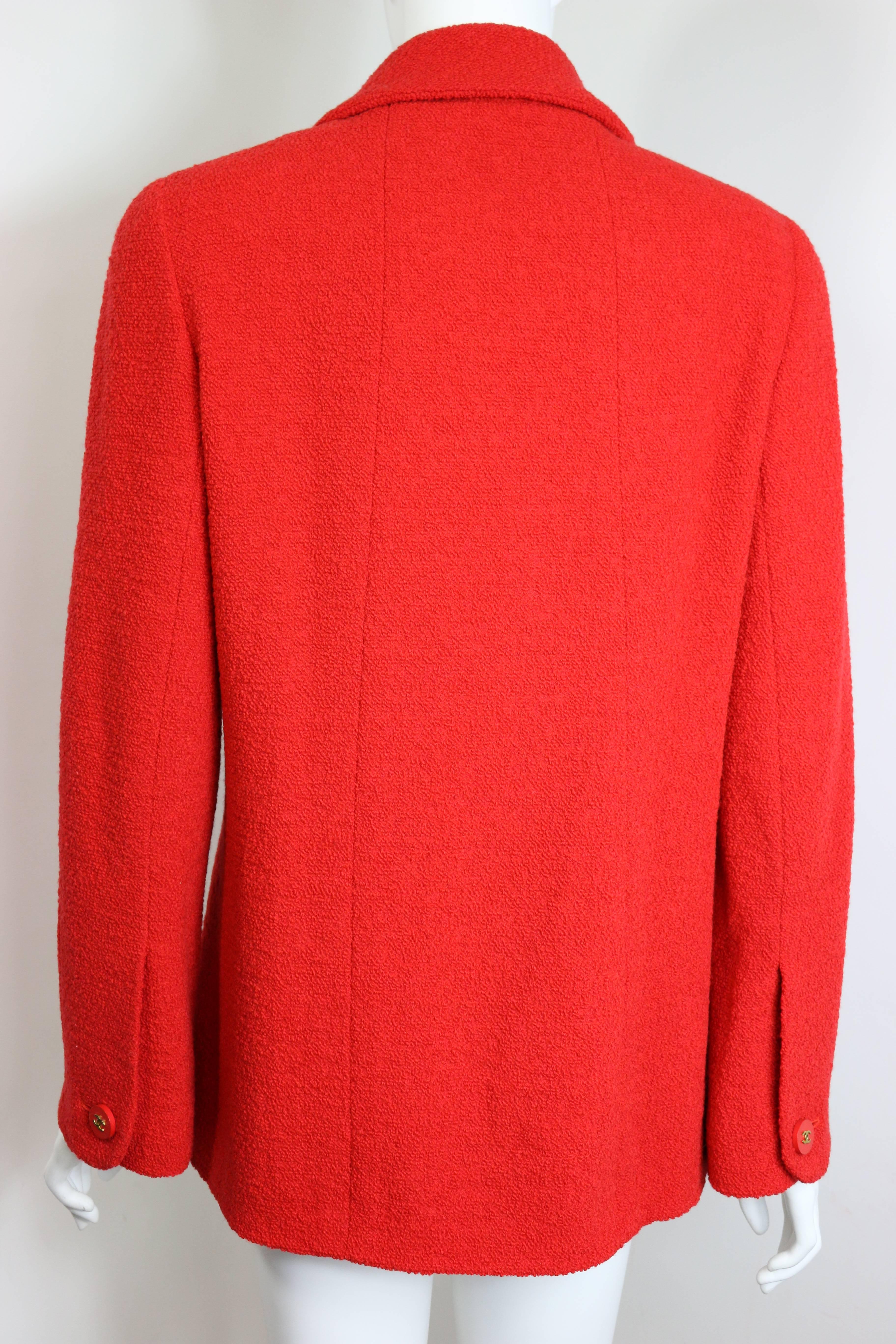 Vintage Herbst 1994 Chanel Rote Boucle-Wolljacke Damen im Angebot