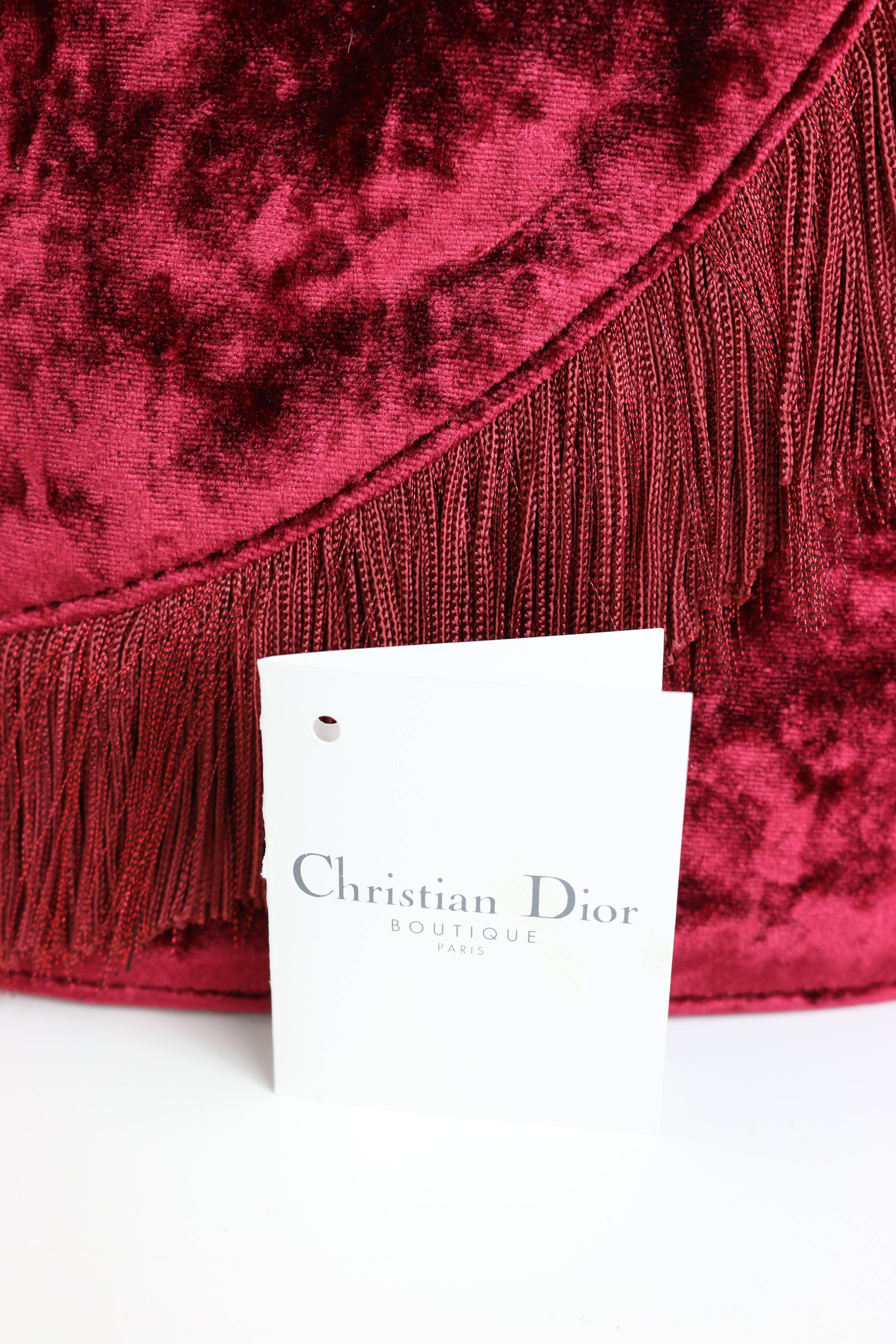 Women's Christian Dior Red Velvet Fringe Handle Bag 