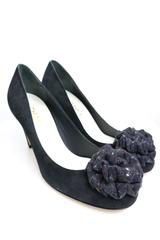 Chanel Black Suede and Tweed Wool Ribbon  Shoes