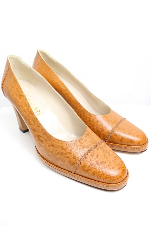 camel colored platform pumps