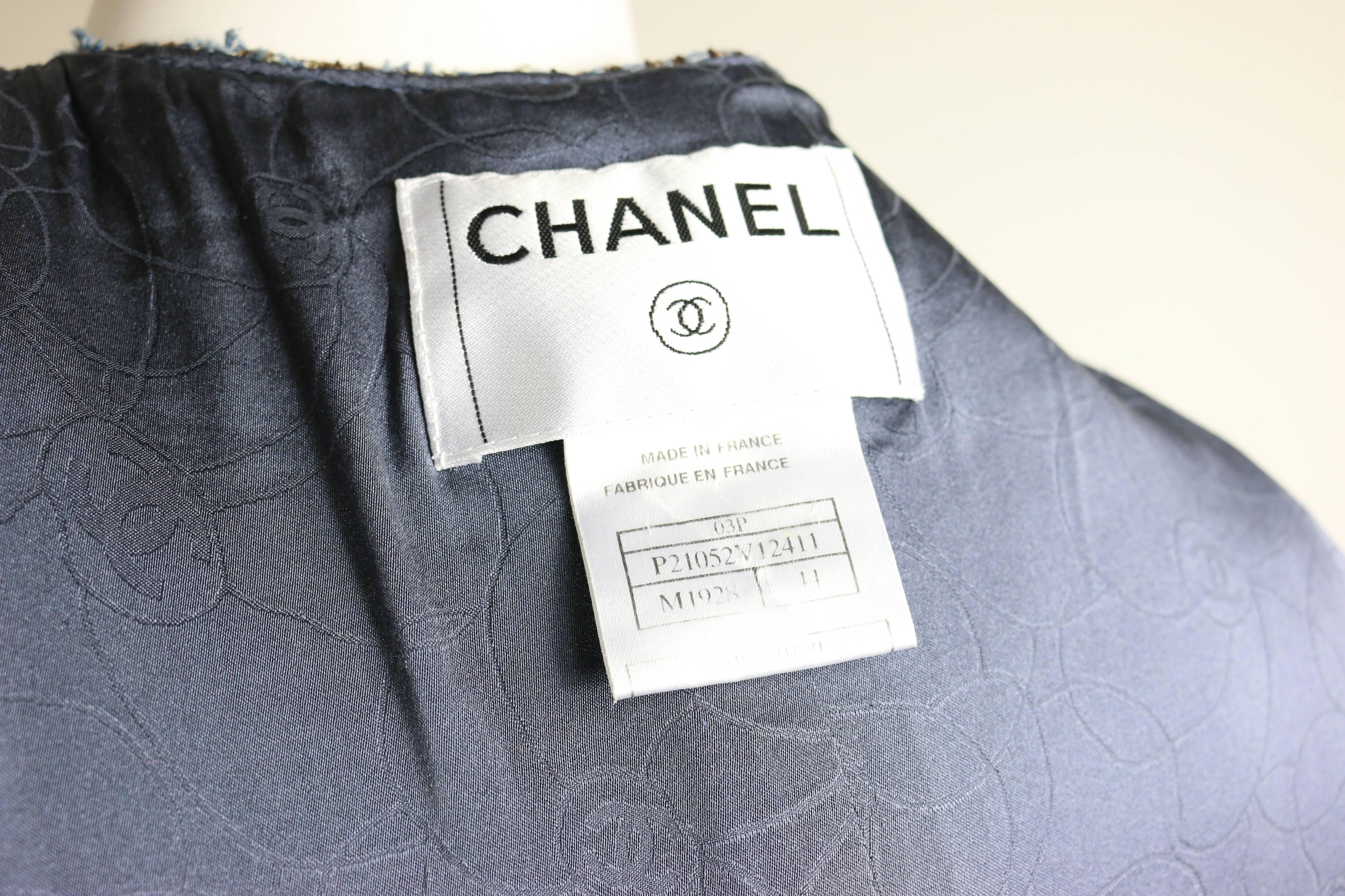 Gray Chanel Denim Tweed 3/4 Sleeves Jacket
