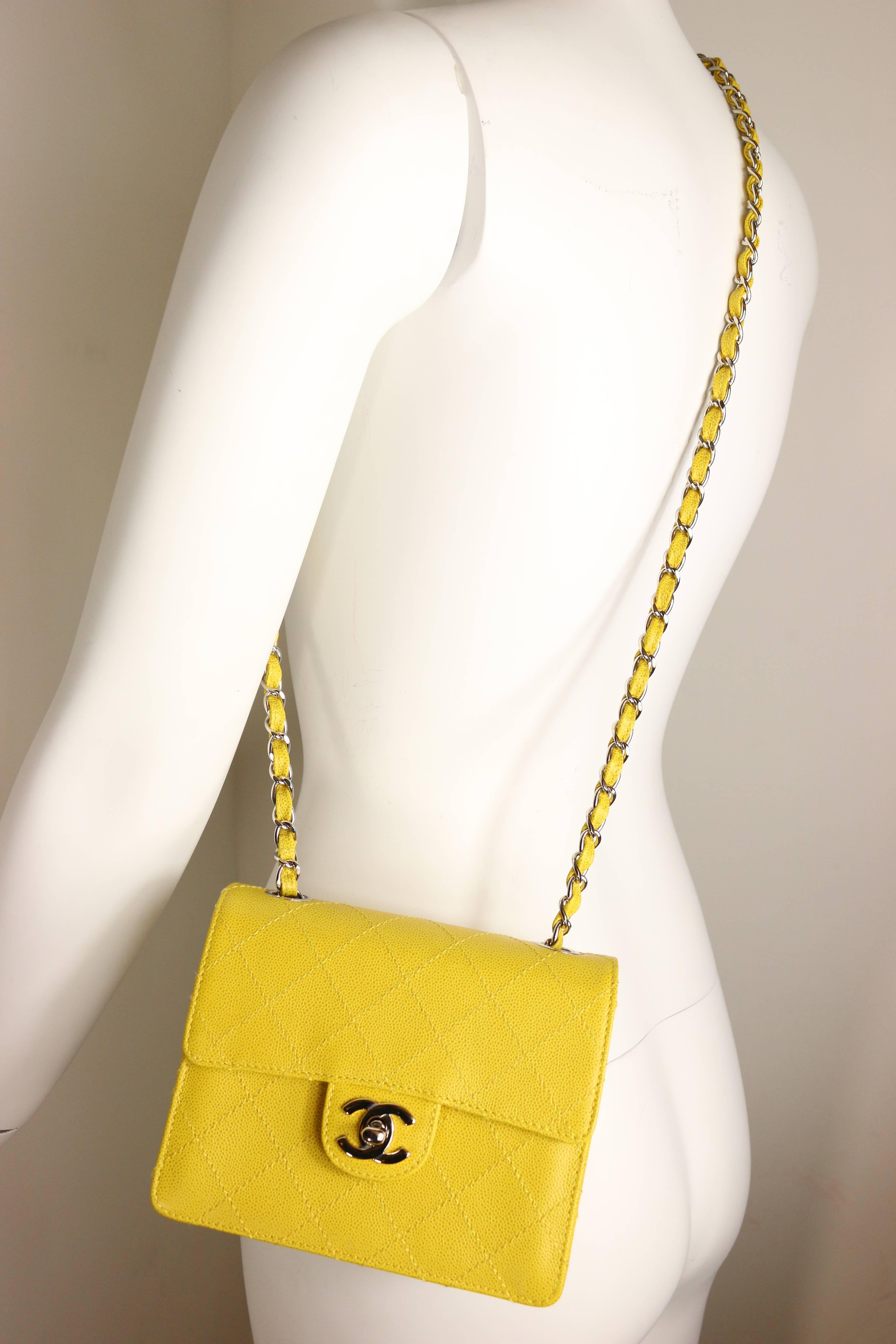 Women's Chanel Quilted Yellow Caviar Leather Flap Bag. 