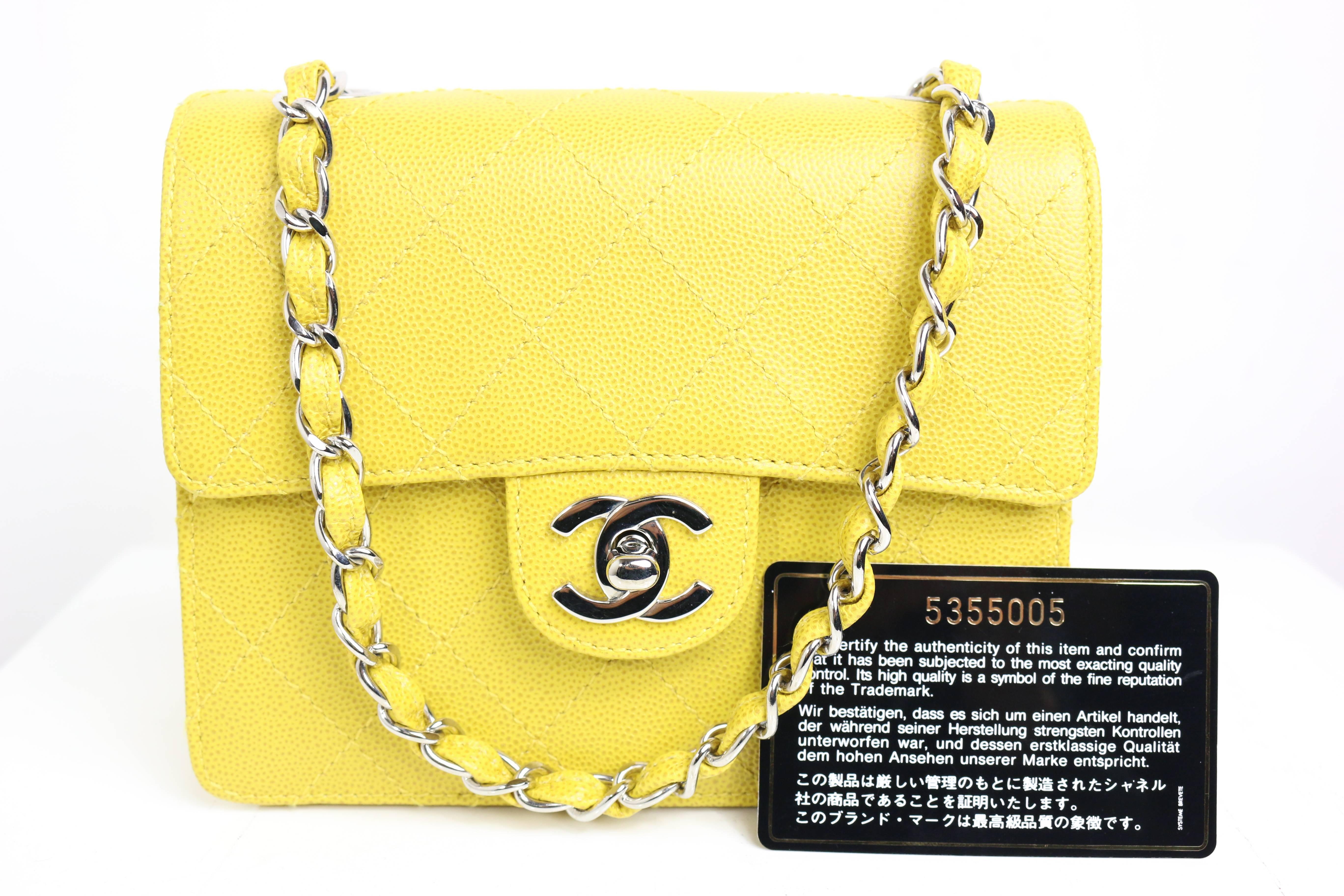 Chanel Quilted Yellow Caviar Leather Flap Bag.  In New Condition In Sheung Wan, HK