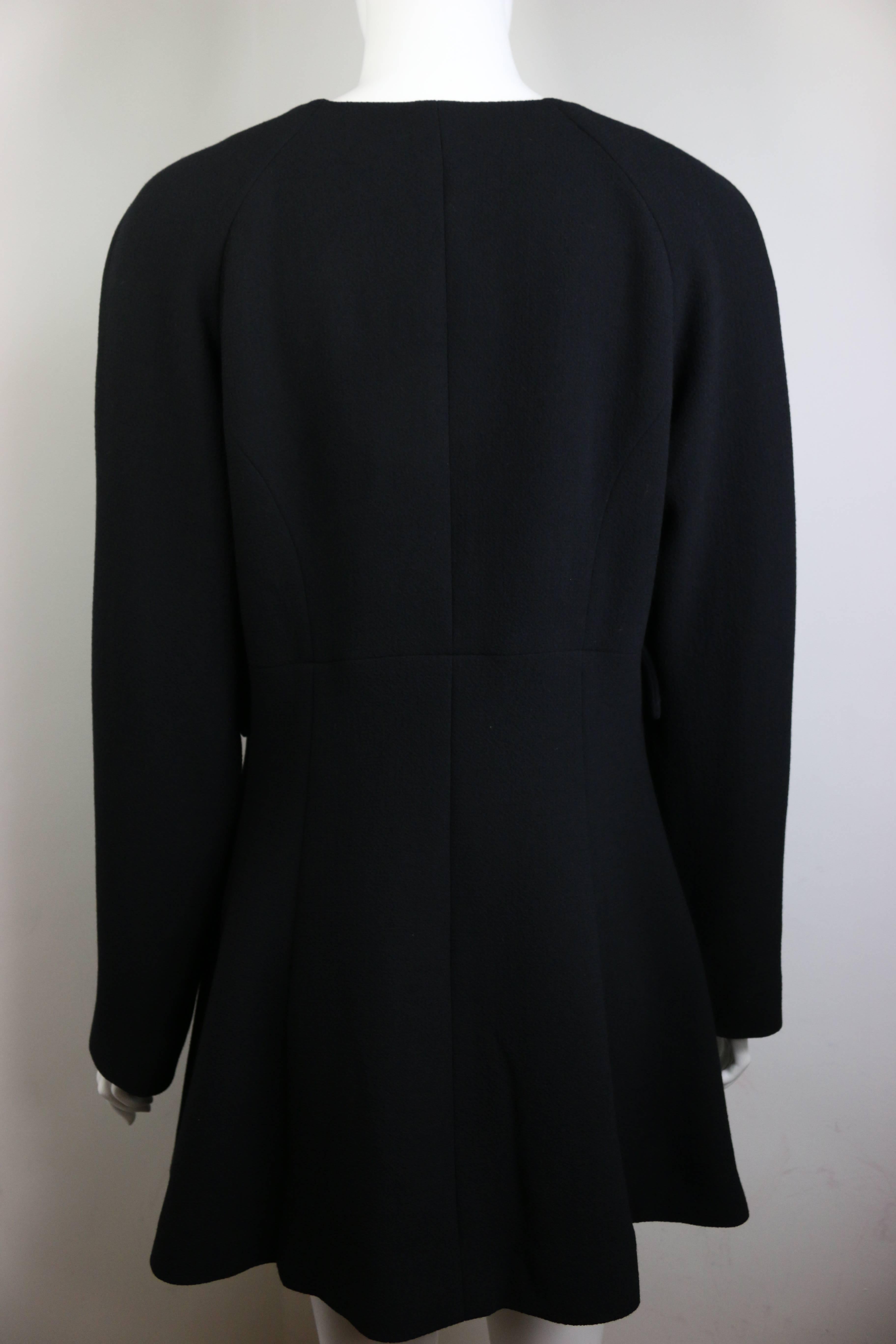 Rochas Black Boucle Wool Coat In Excellent Condition For Sale In Sheung Wan, HK