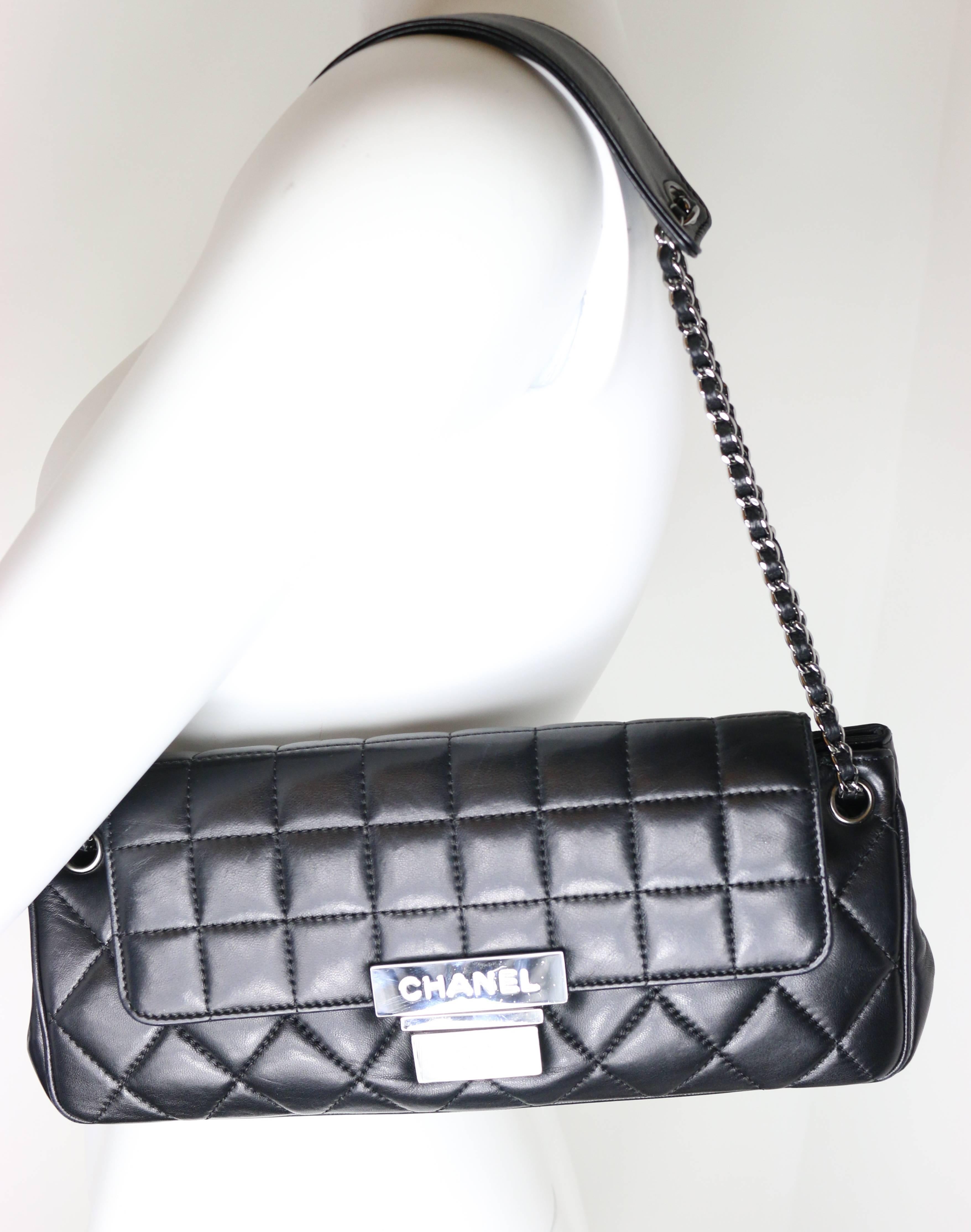 Chanel Black Quilted Lambskin Leather Shoulder Bag 3