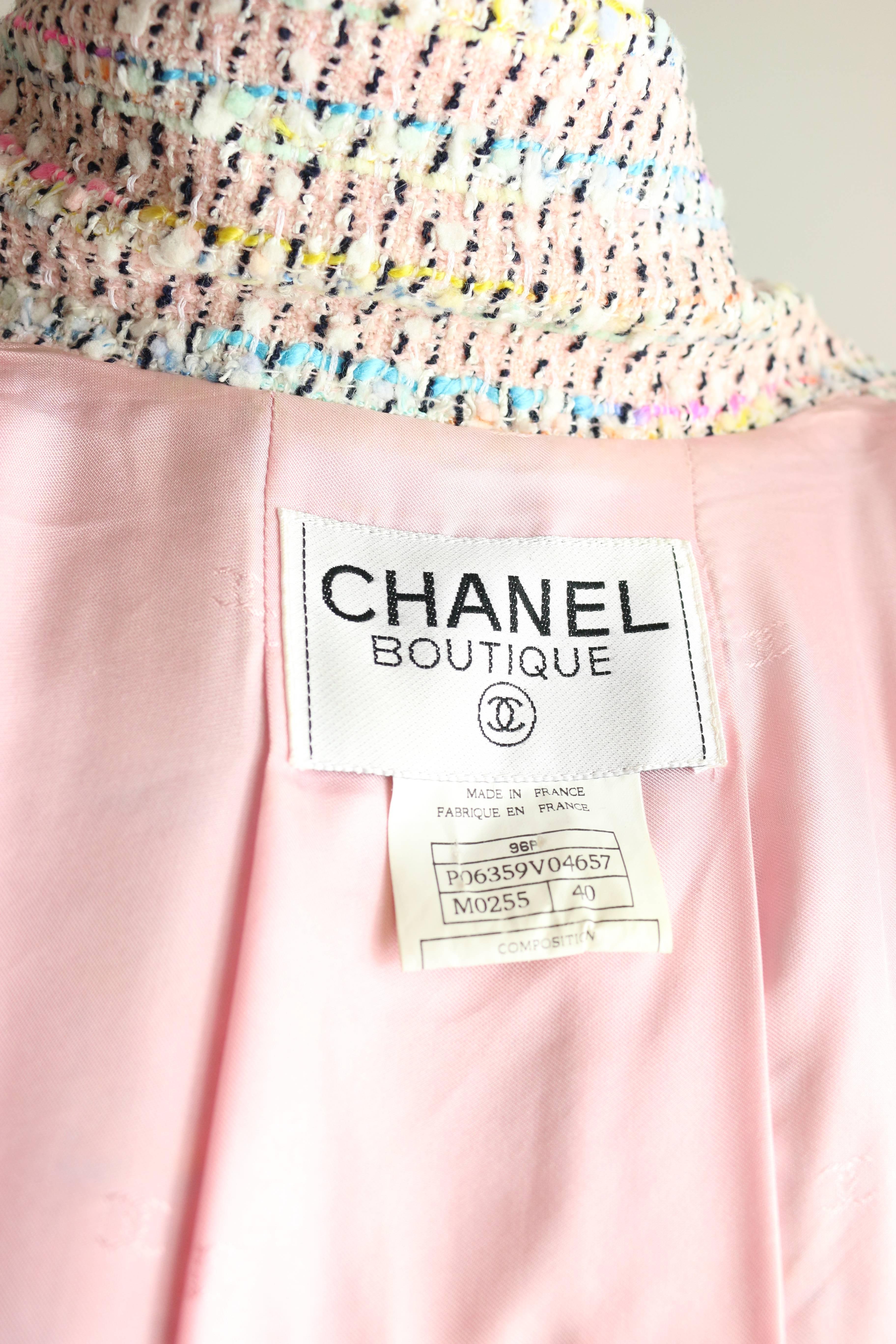 Gray Chanel Pink Multi-Colour Tweed Jacket  For Sale