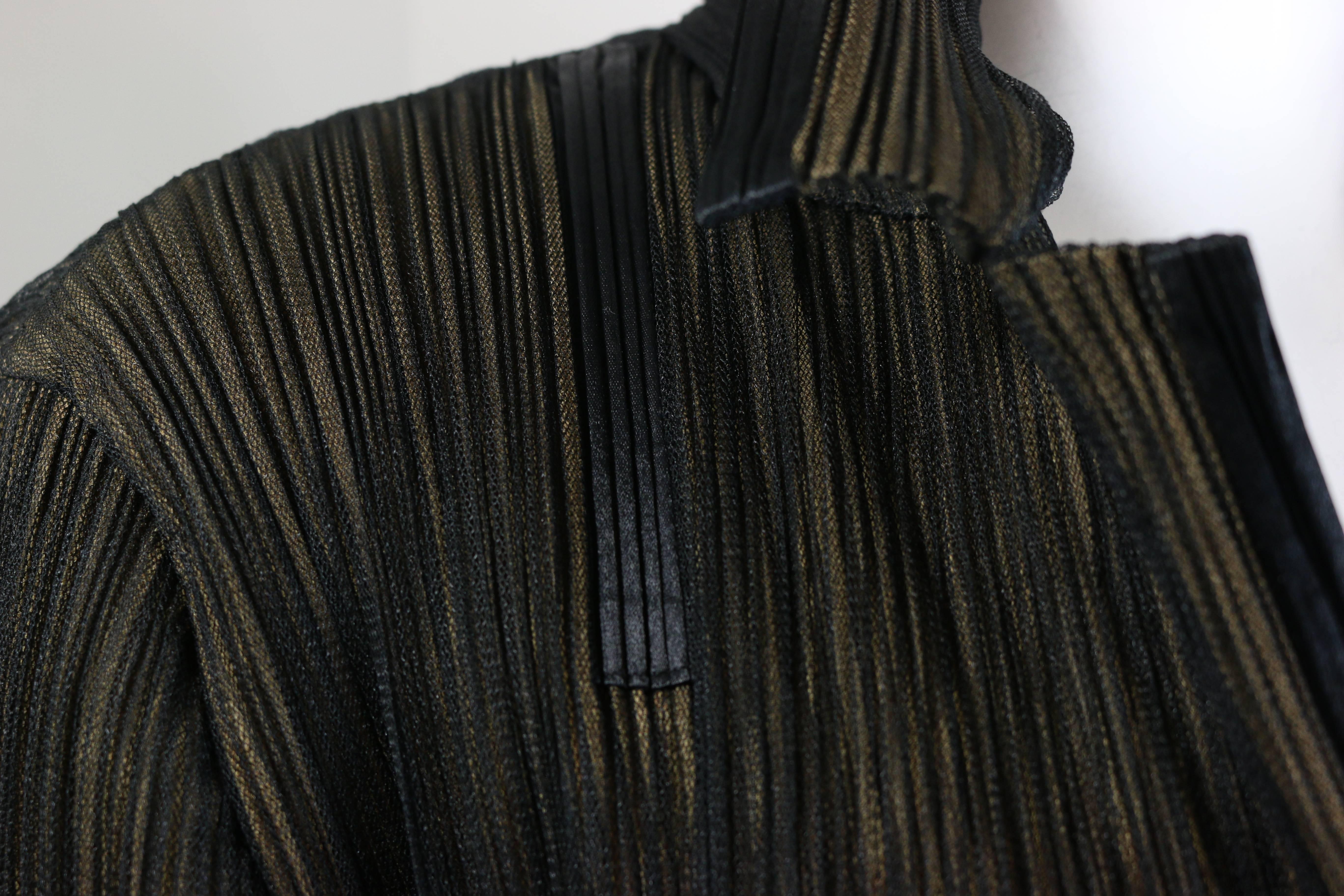 Black 90s Issey Miyake Double Layers Mesh/Pleated Jacket and Skirt Set For Sale