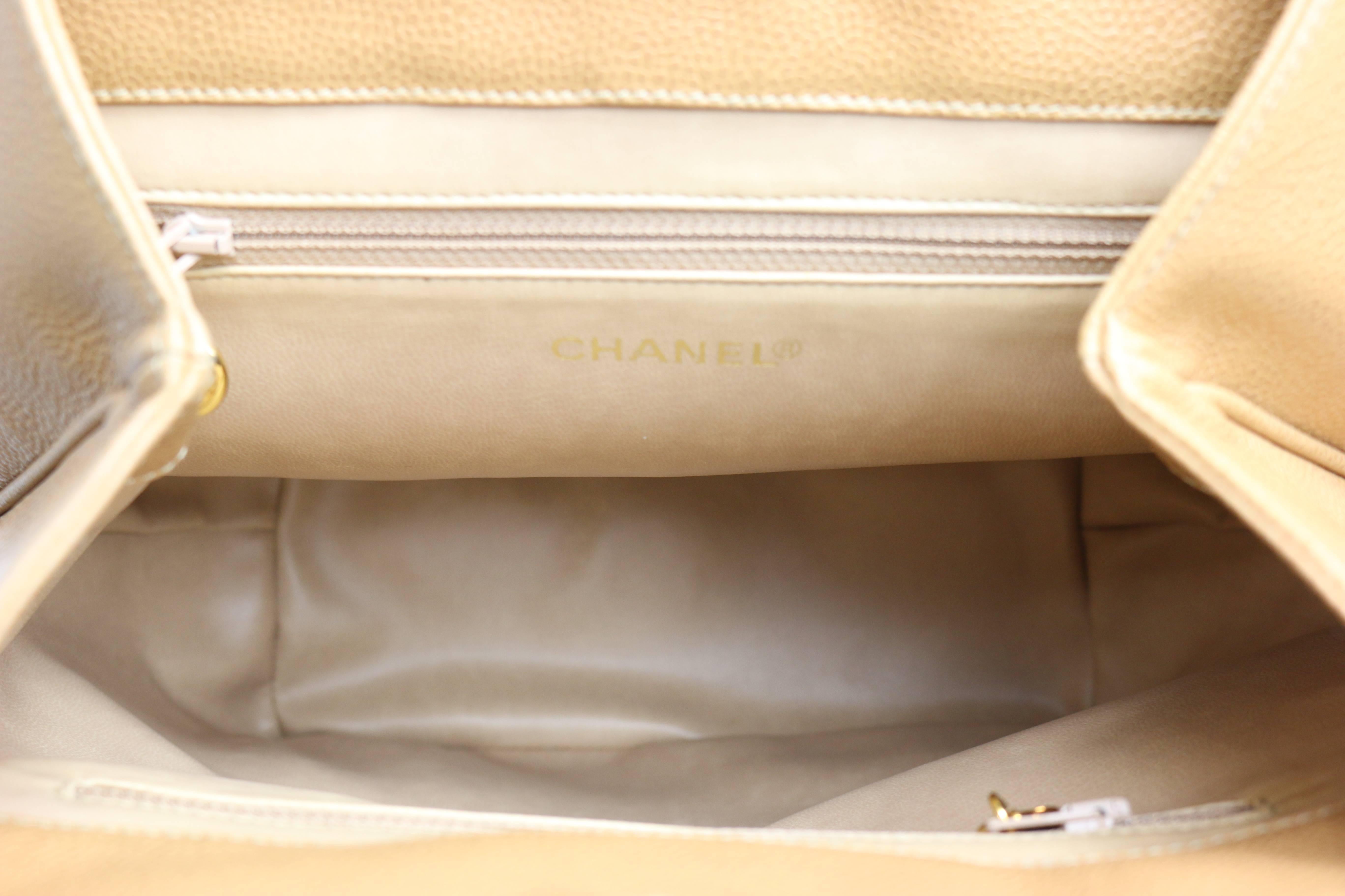 Beige Chanel Camel Caviar Single Sling Shoulder Bag