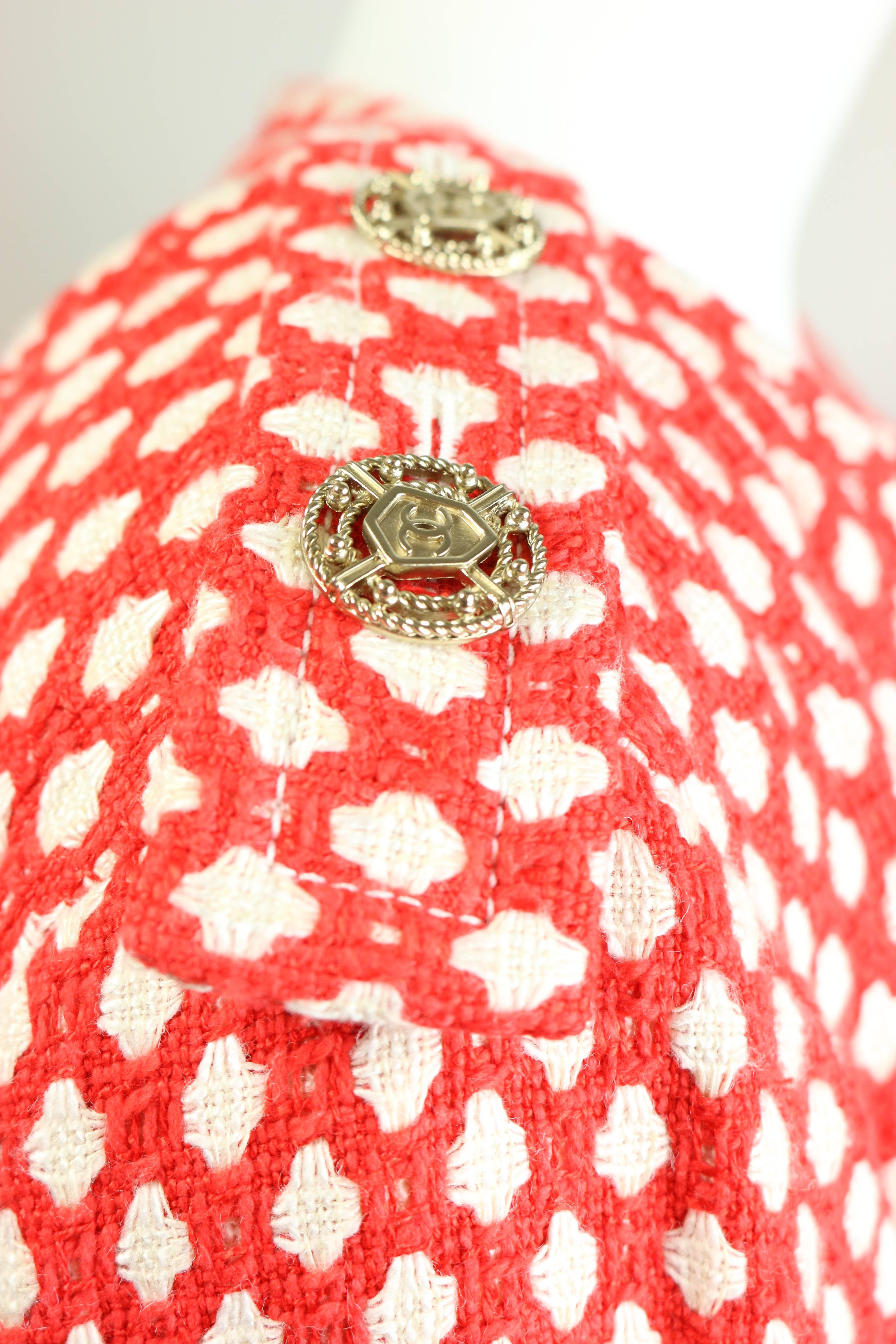 red and white tweed jacket