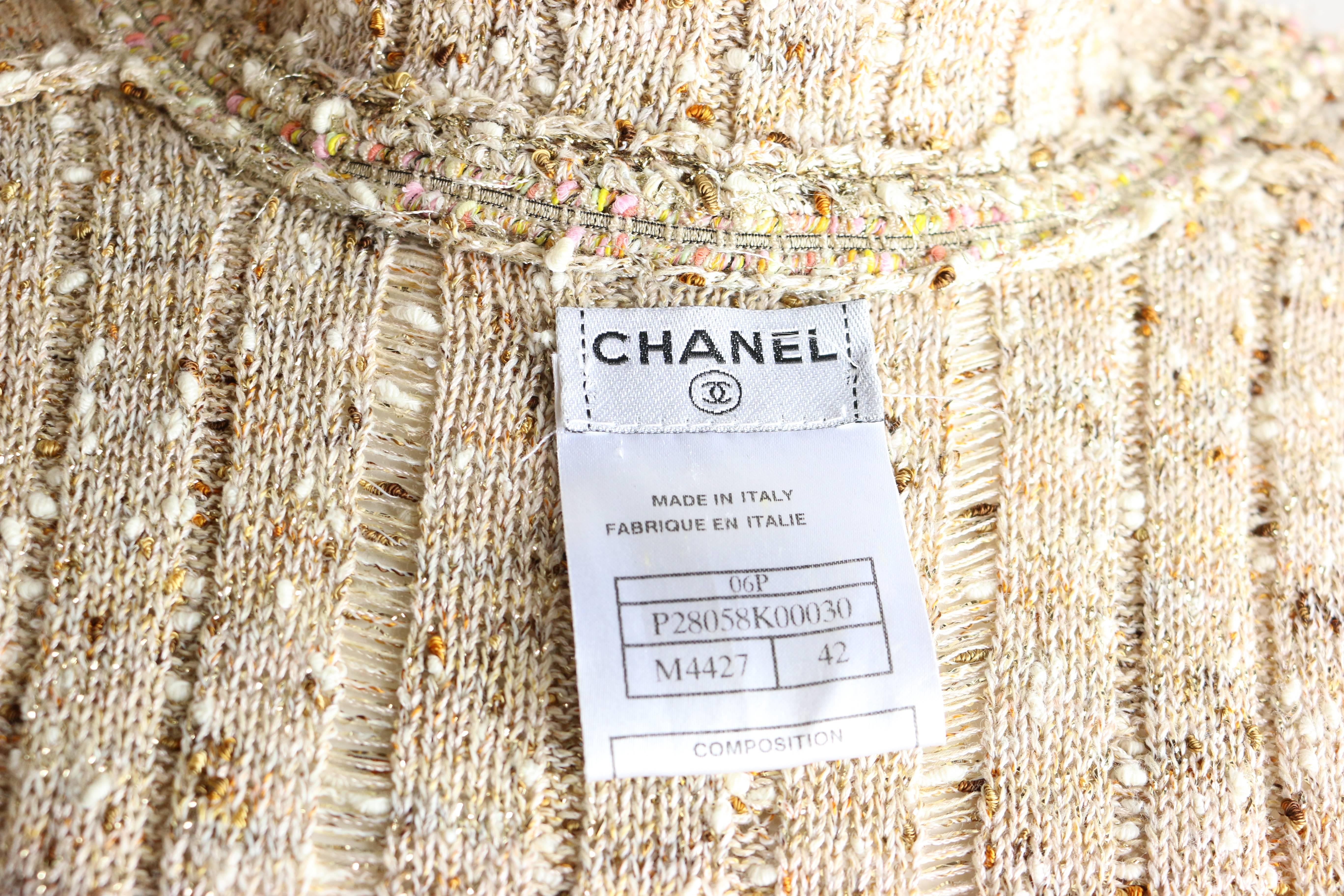 Brown Chanel Beige/Gold Metallic Belted Cardigan Sweater Jacket  For Sale