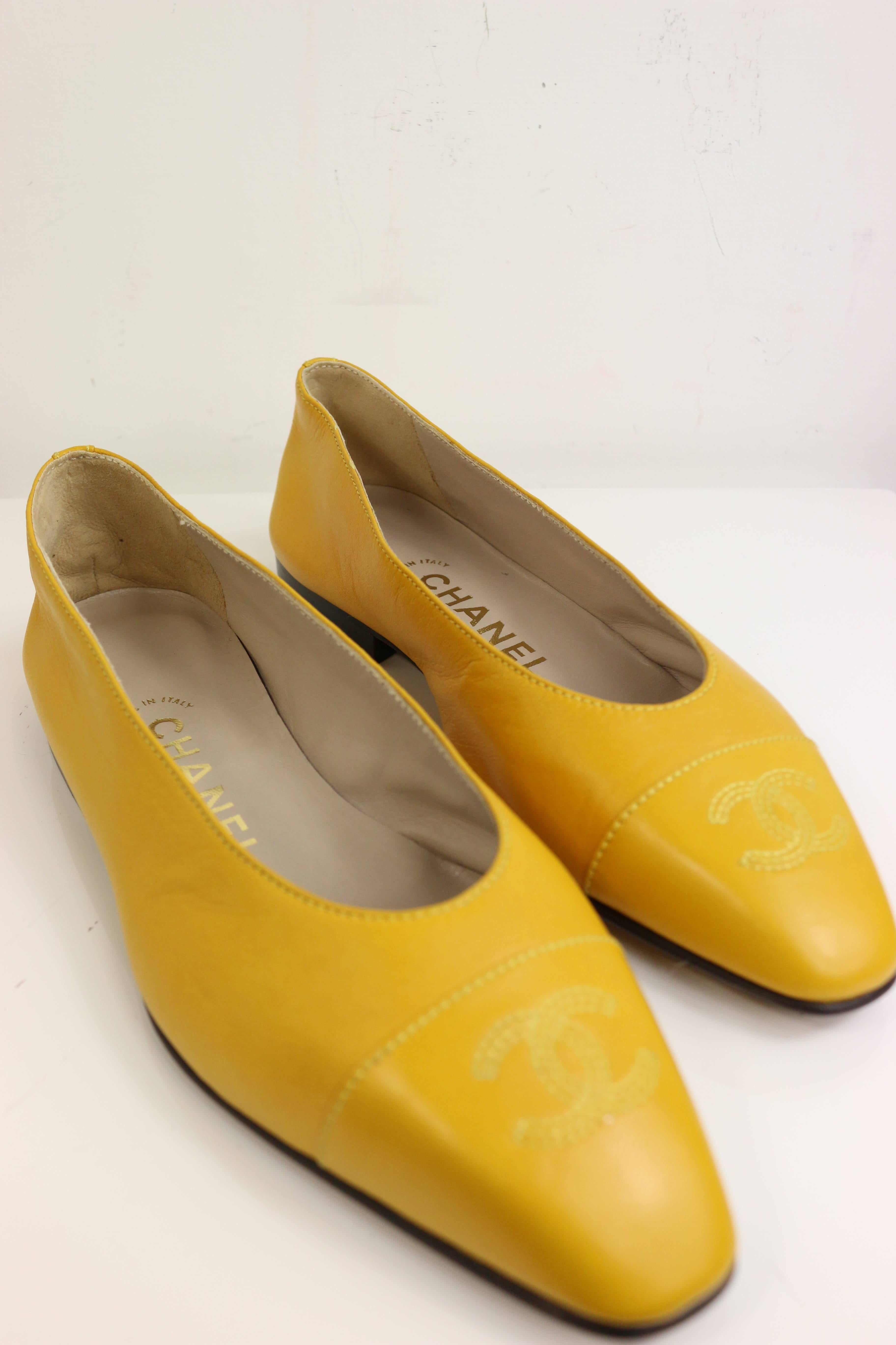 - Vintage Chanel yellow leather flats with 