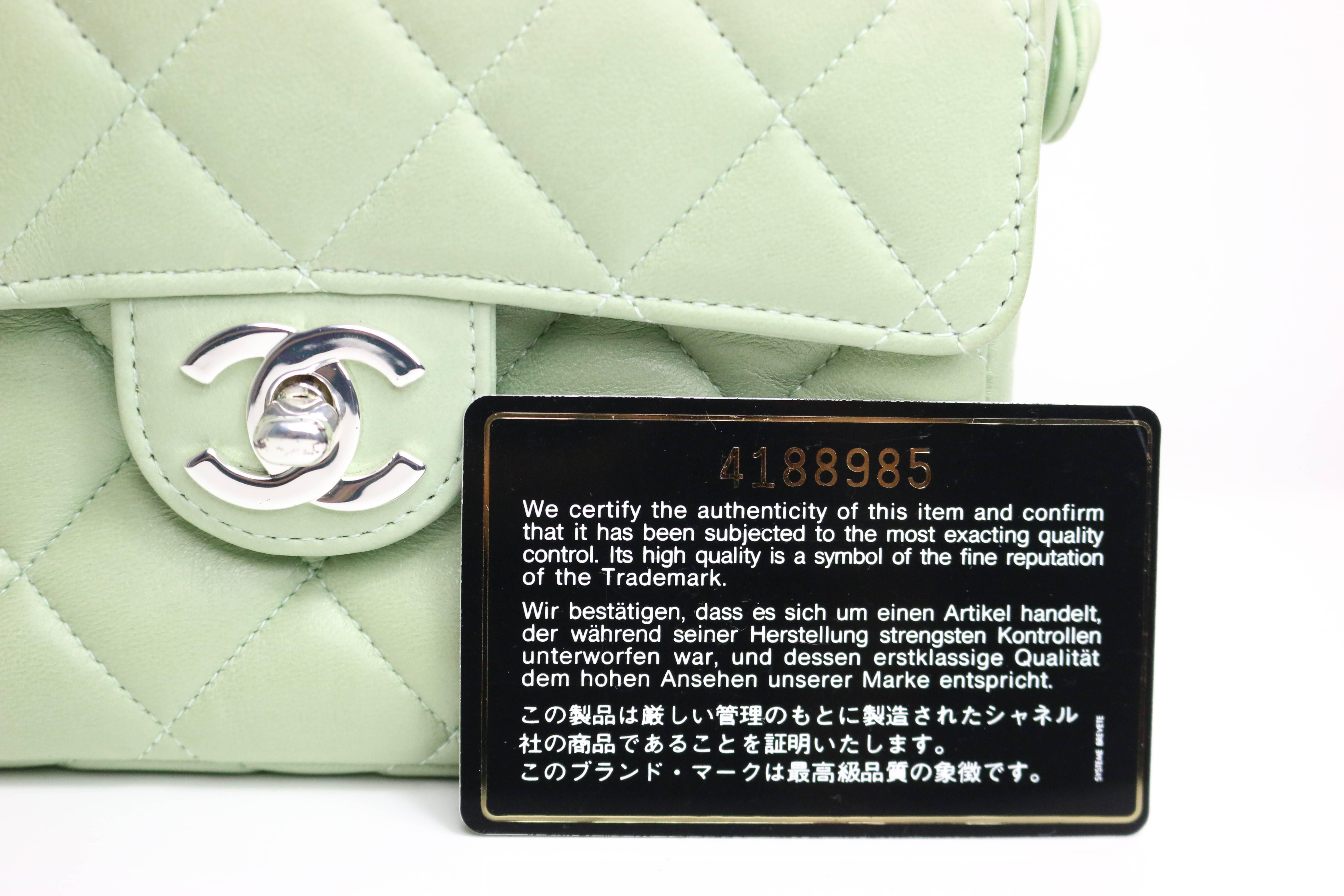 Women's Chanel Green Lambskin Leather Quilted Mini Flap Handbag