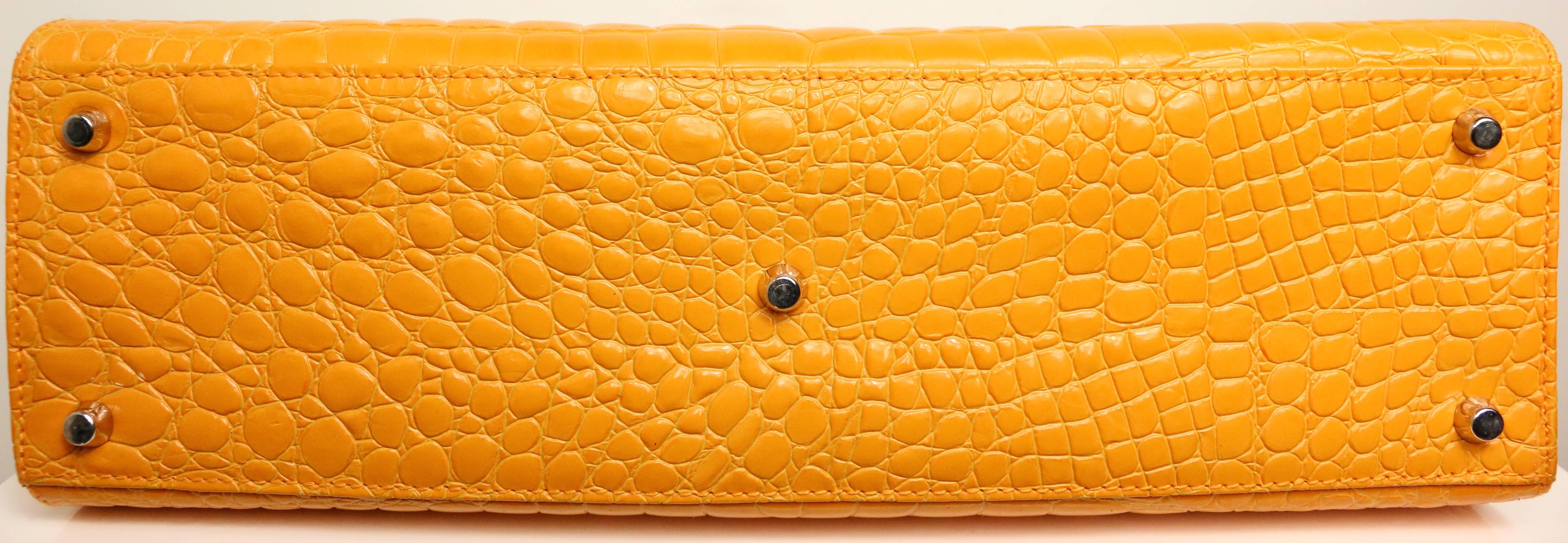 Gianni Versace Couture Orange Croc Embossed Enamel Leather Kelly Style Handbag 1